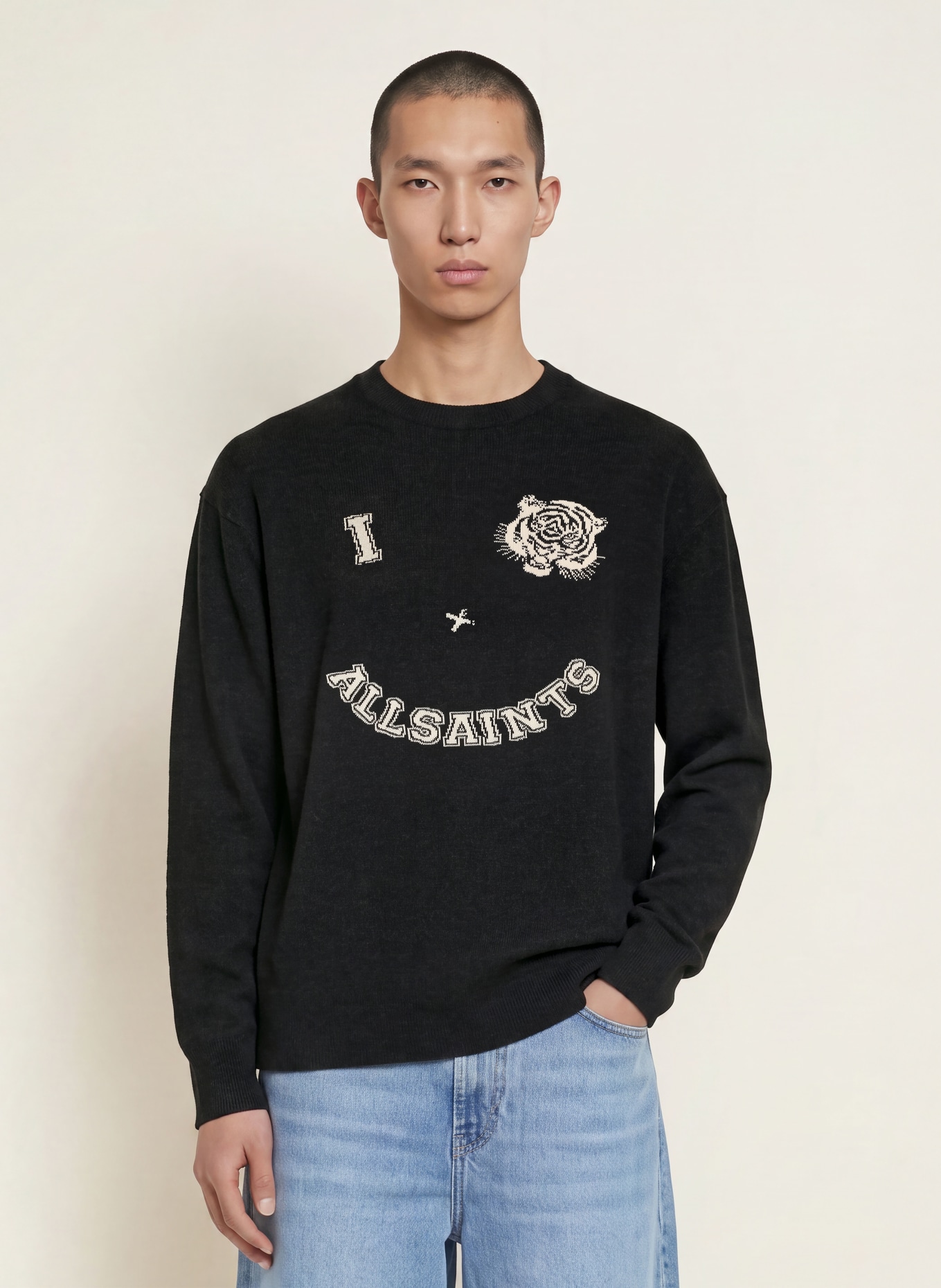 ALLSAINTS Pullover GRINNER: SCHWARZ / ECRU
