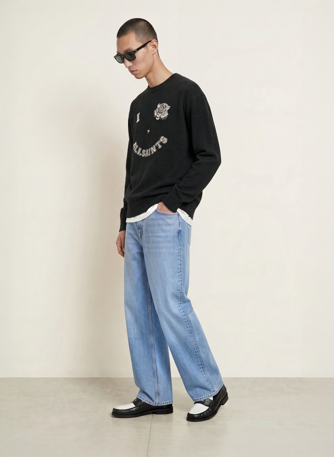 ALLSAINTS Pullover GRINNER: SCHWARZ / ECRU