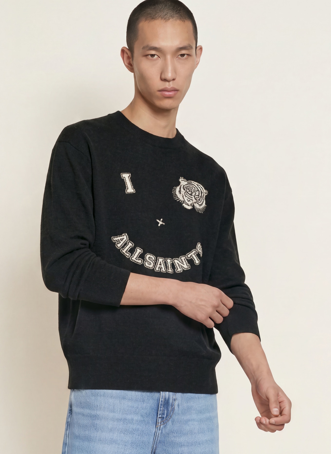 ALLSAINTS Pullover GRINNER: SCHWARZ / ECRU