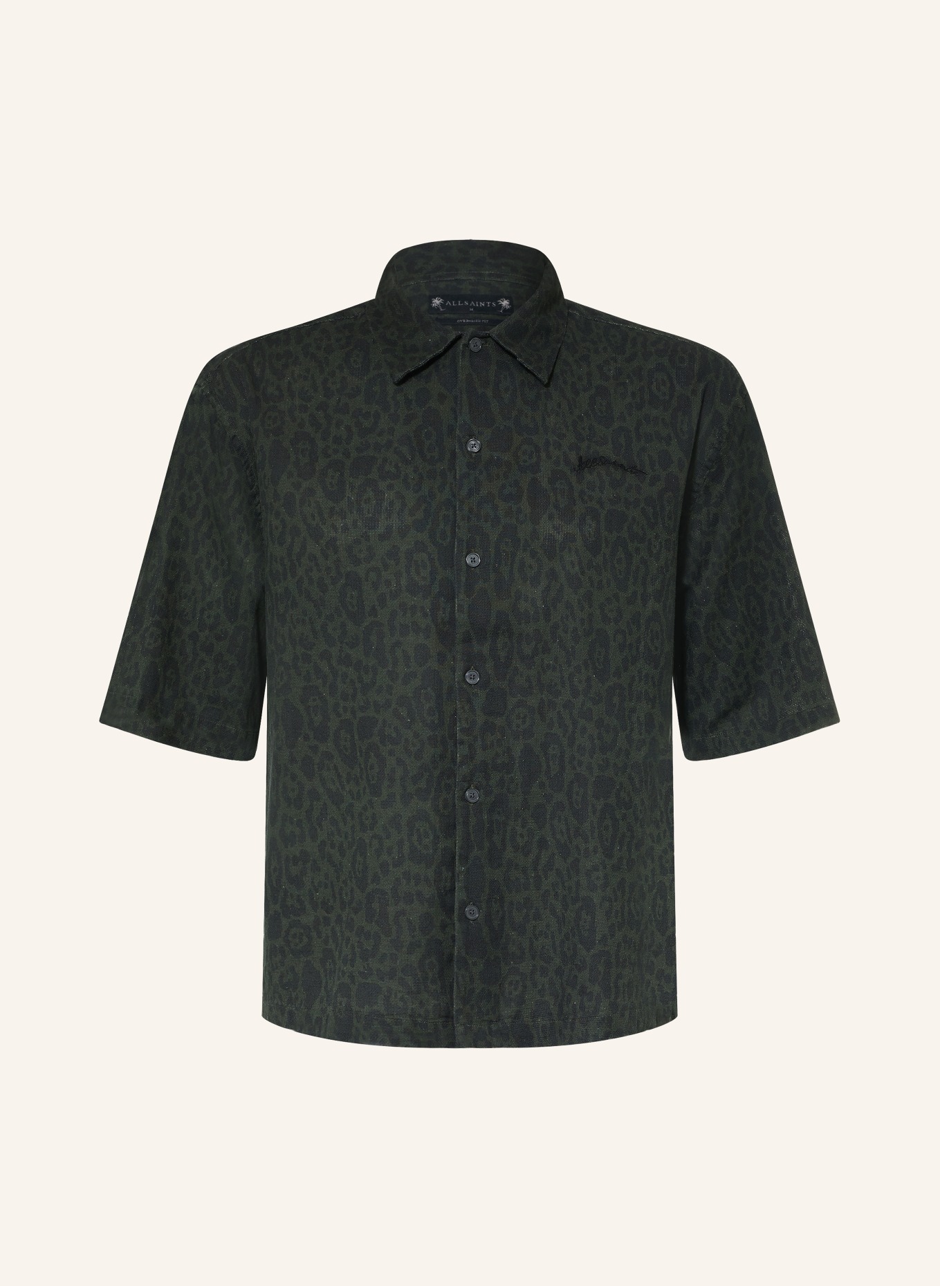 ALLSAINTS Kurzarm-Hemd LEOPARDO Oversized Fit: DUNKELGRÜN / SCHWARZ