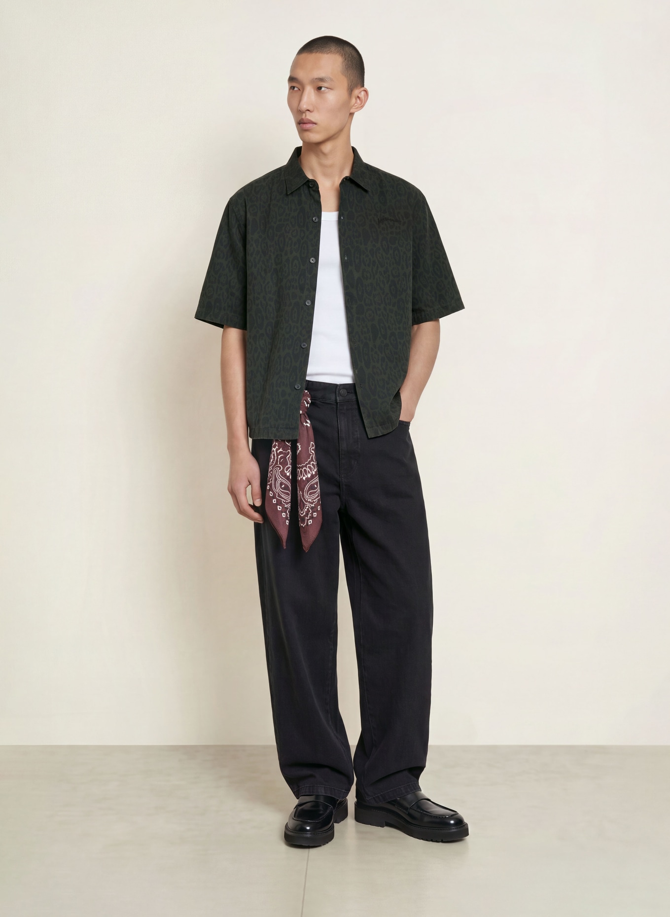 ALLSAINTS Kurzarm-Hemd LEOPARDO Oversized Fit: DUNKELGRÜN / SCHWARZ