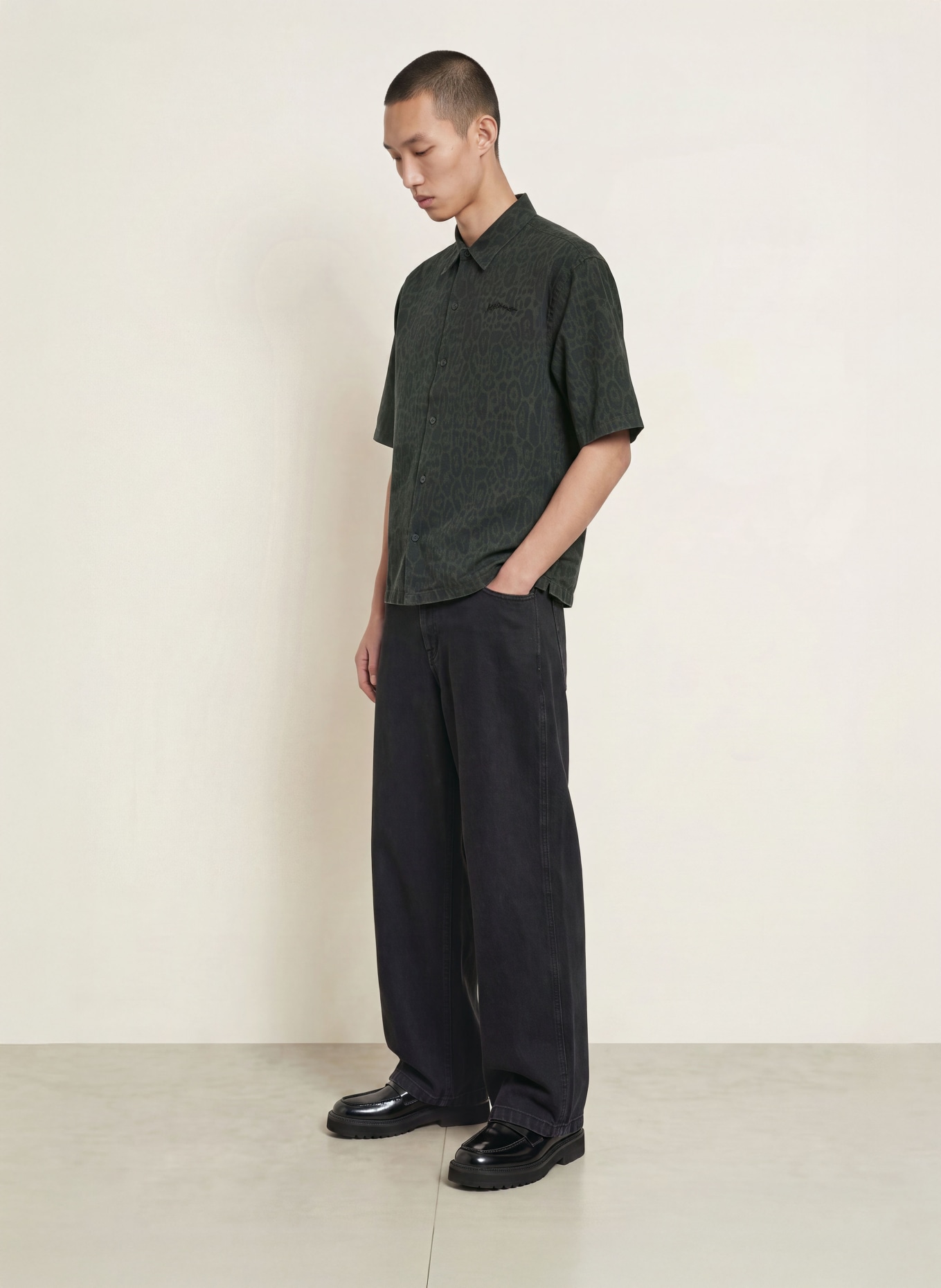 ALLSAINTS Kurzarm-Hemd LEOPARDO Oversized Fit: DUNKELGRÜN / SCHWARZ