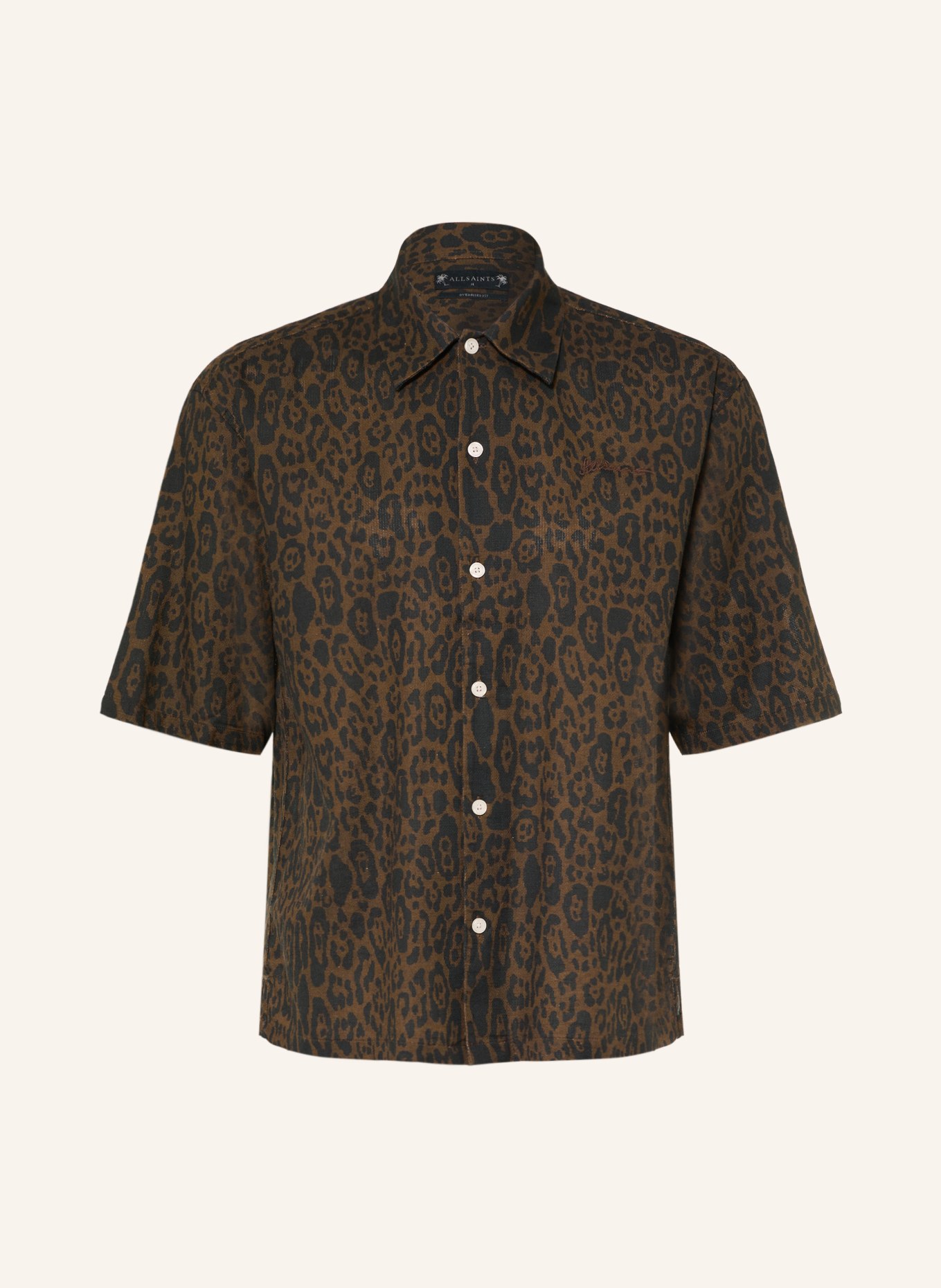 ALLSAINTS Kurzarm-Hemd LEOPARDO Oversized Fit: DUNKELBRAUN / SCHWARZ