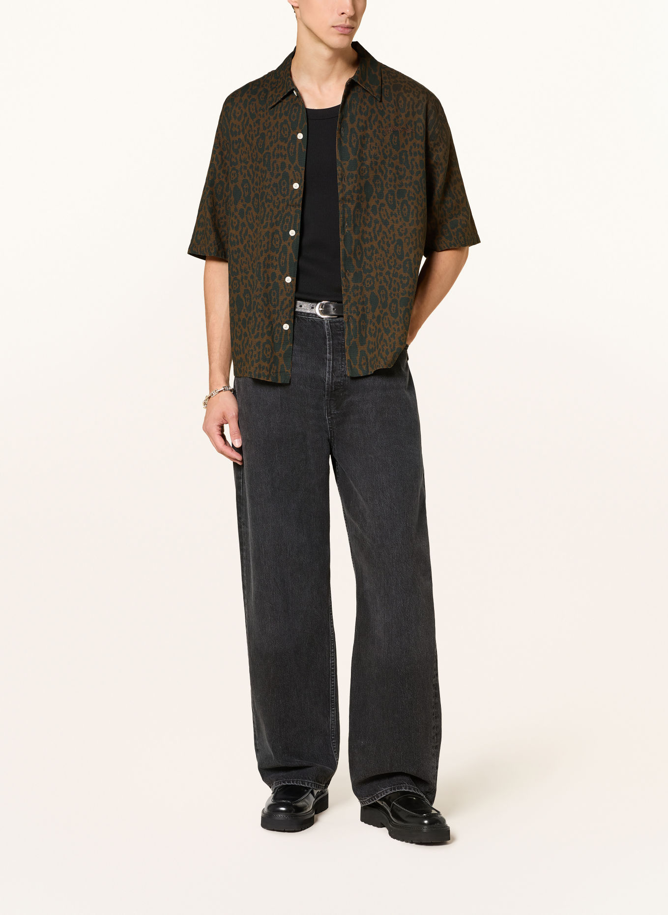 ALLSAINTS Kurzarm-Hemd LEOPARDO Oversized Fit: DUNKELBRAUN / SCHWARZ