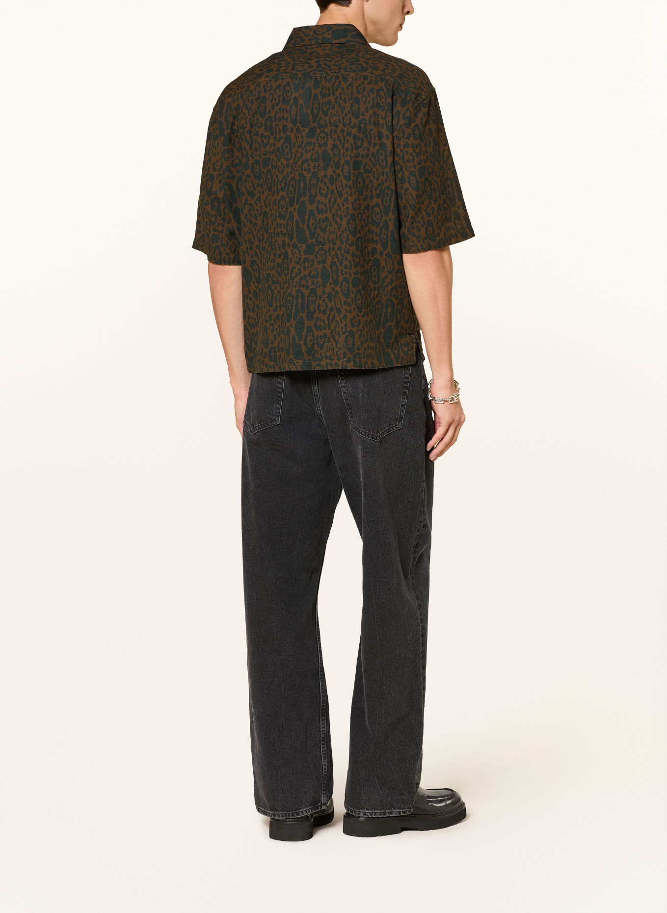 ALLSAINTS Kurzarm-Hemd LEOPARDO Oversized Fit: DUNKELBRAUN / SCHWARZ