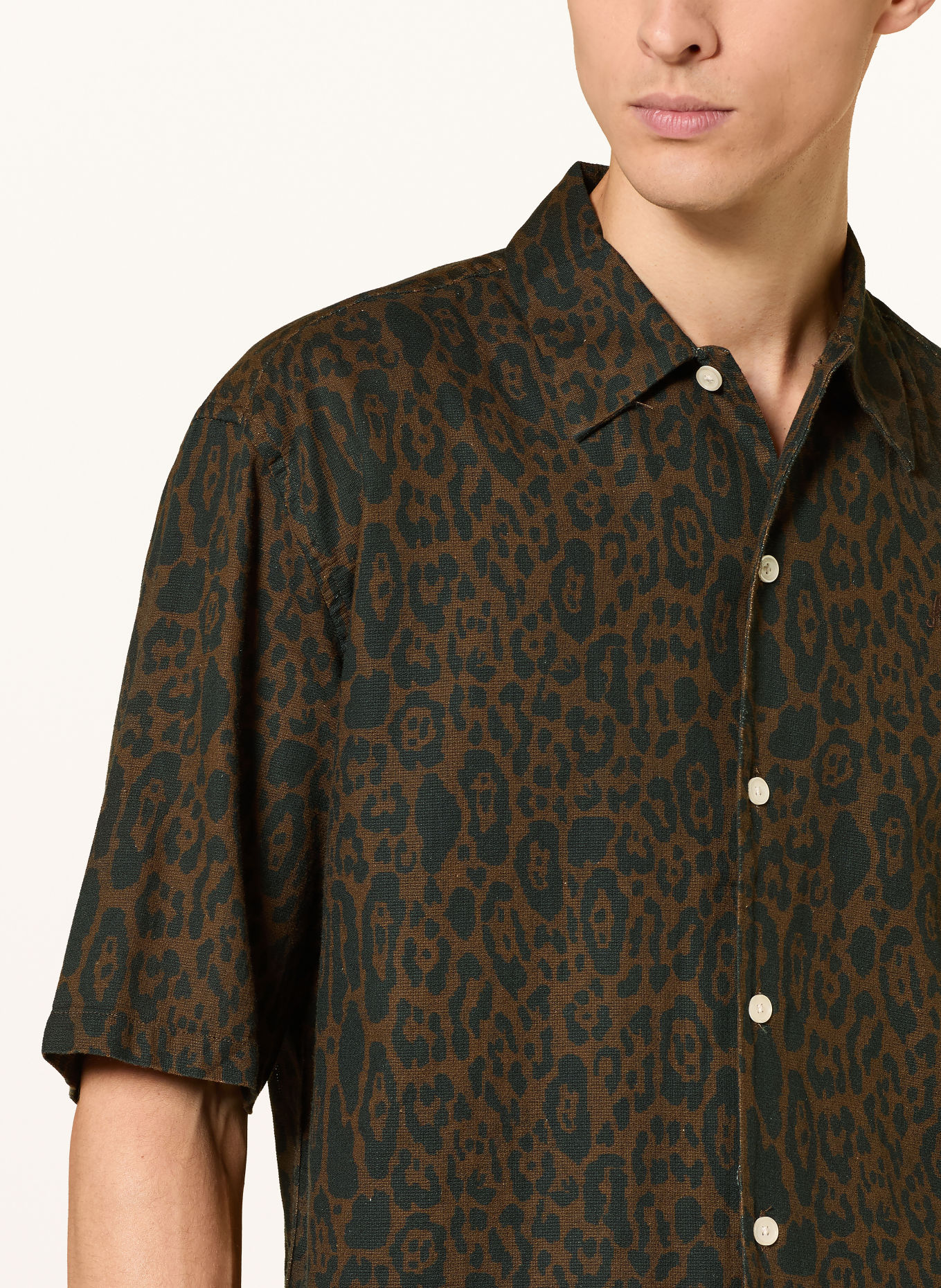 ALLSAINTS Kurzarm-Hemd LEOPARDO Oversized Fit: DUNKELBRAUN / SCHWARZ