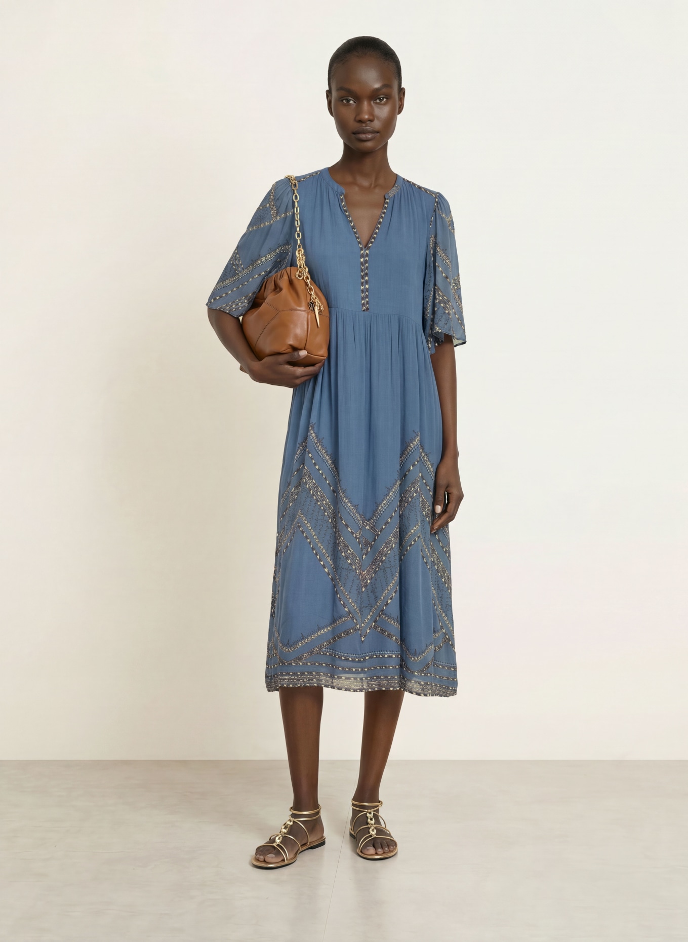 ba&sh Kleid PACIFICA: BLAU / BEIGE