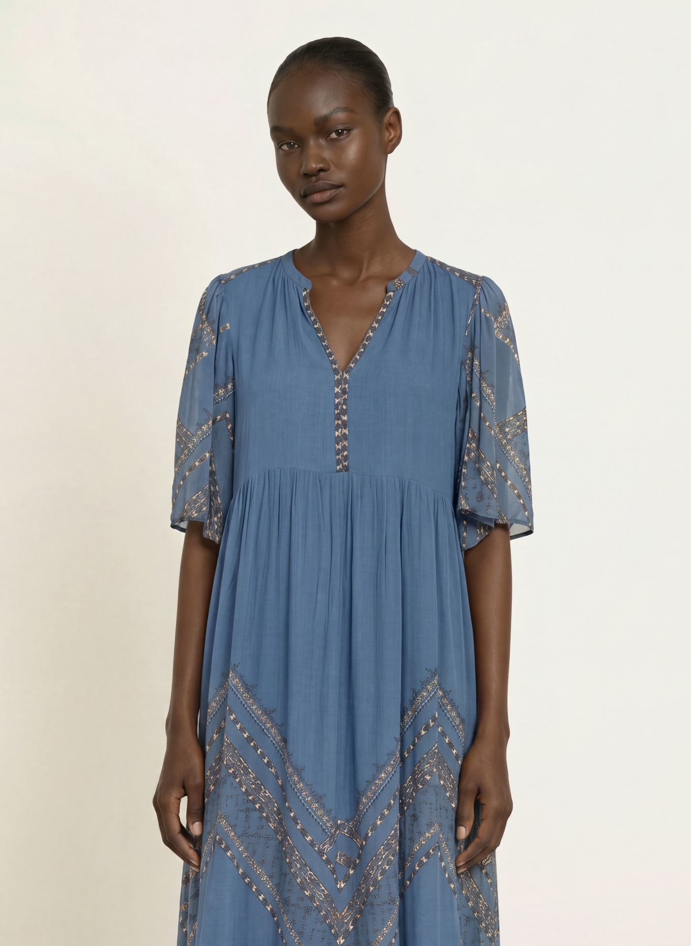 ba&sh Kleid PACIFICA: BLAU / BEIGE
