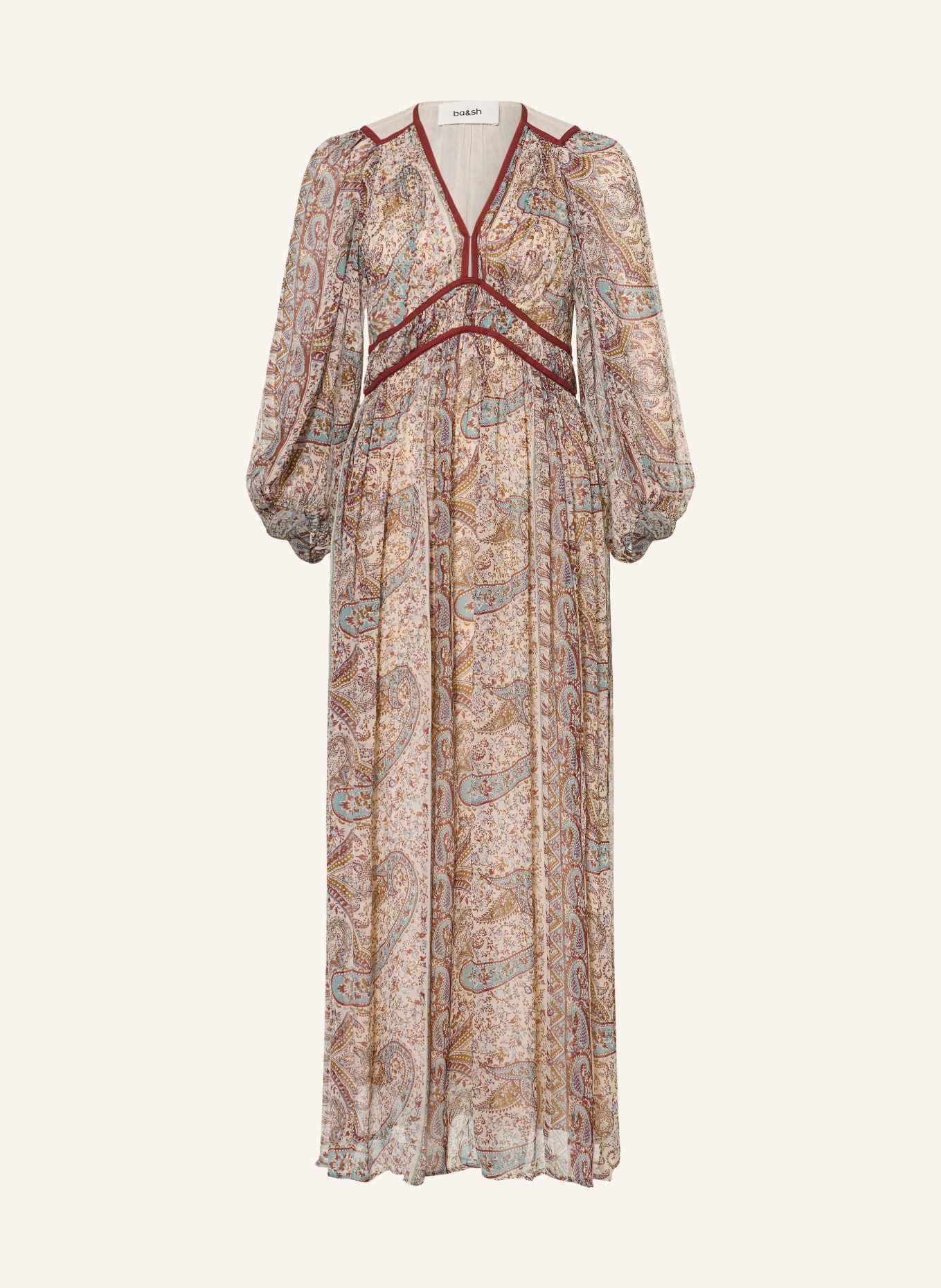 ba&sh Kleid CHANA mit Cut-outs: BLAUGRAU / BRAUN / ECRU