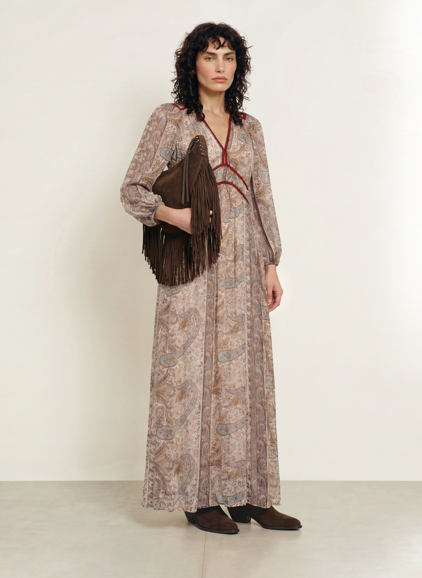 ba&sh Kleid CHANA mit Cut-outs: BLAUGRAU / BRAUN / ECRU