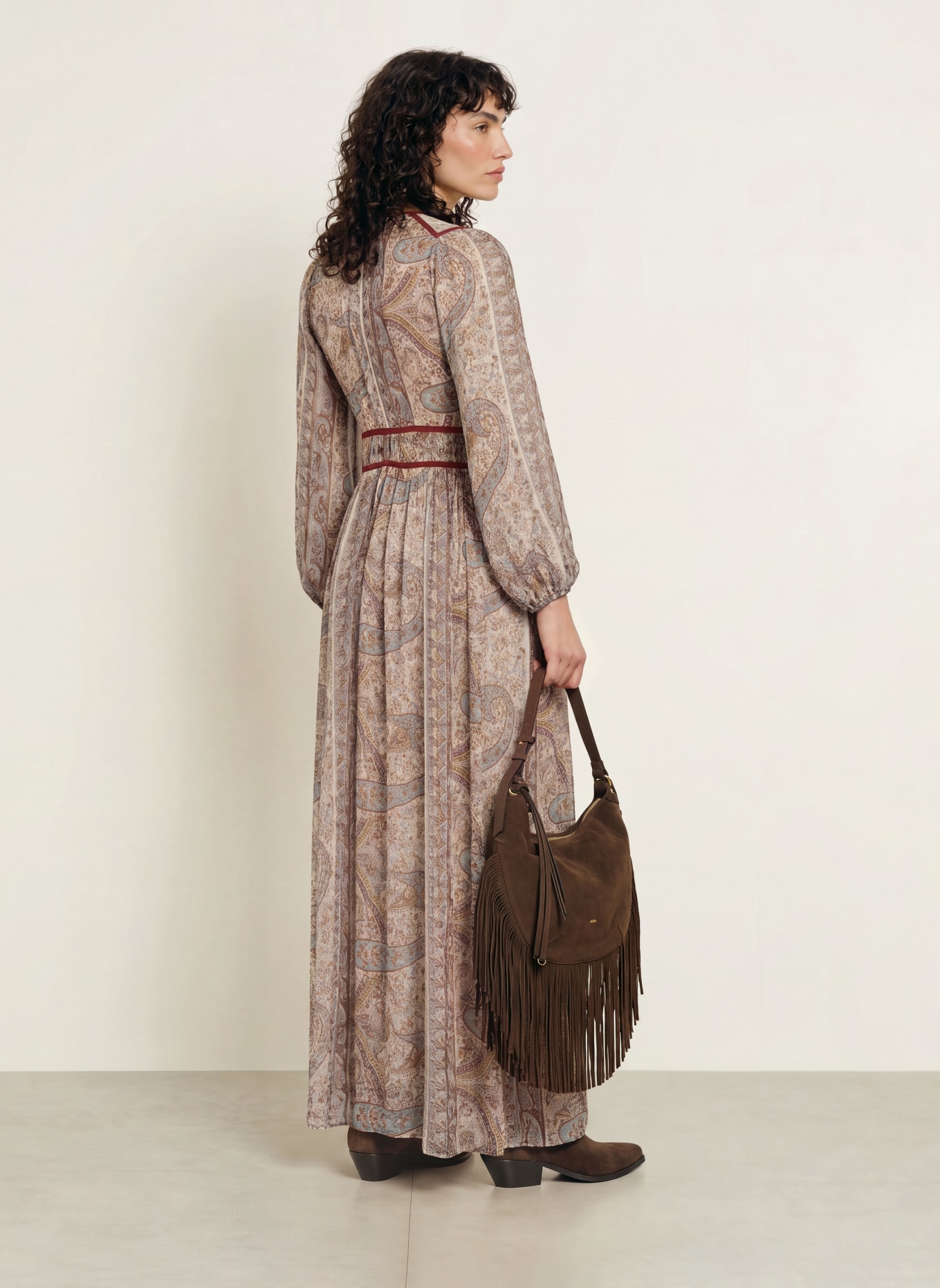 ba&sh Kleid CHANA mit Cut-outs: BLAUGRAU / BRAUN / ECRU