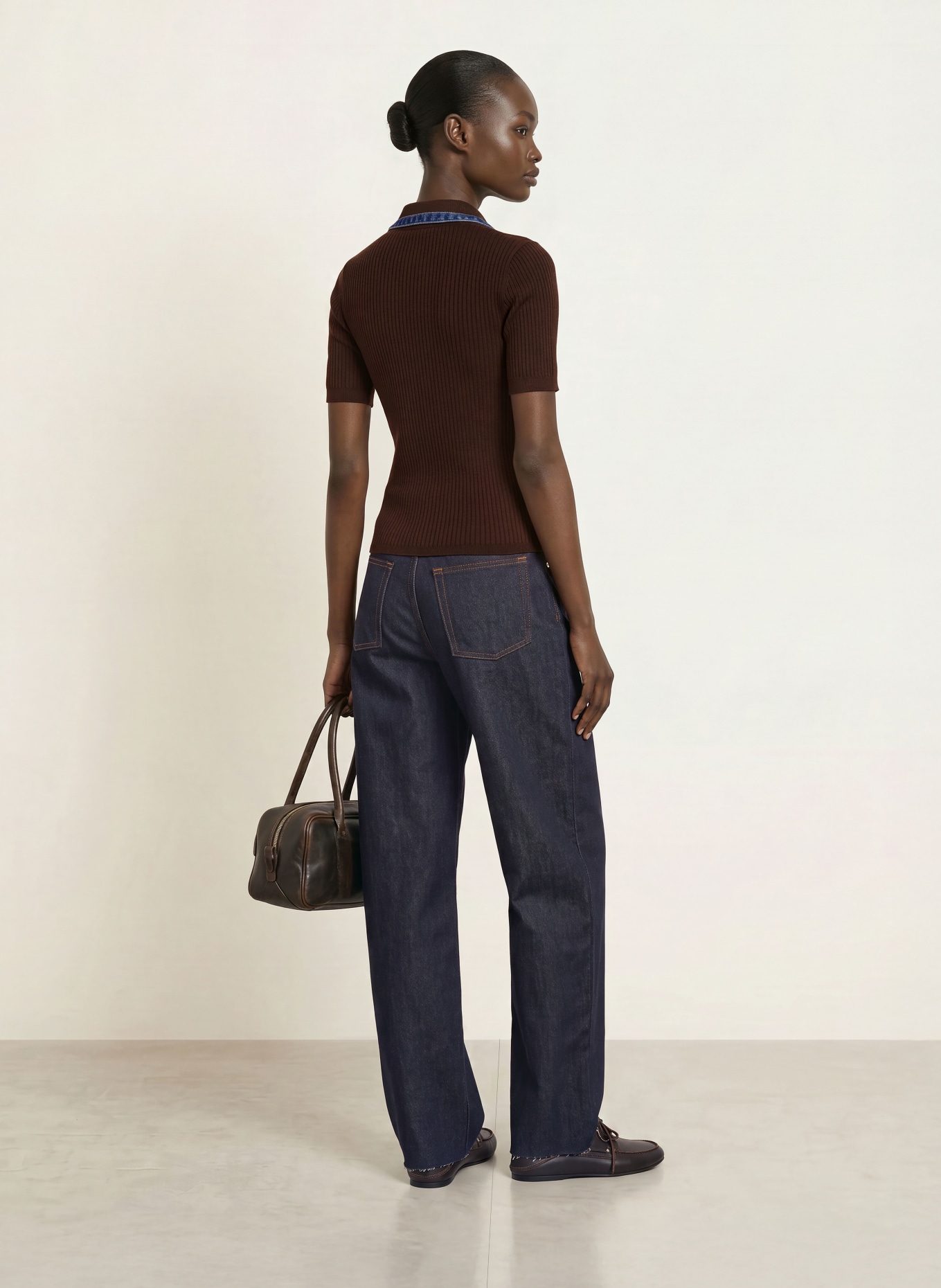 SANDRO Strick-Poloshirt: DUNKELBRAUN / BLAU