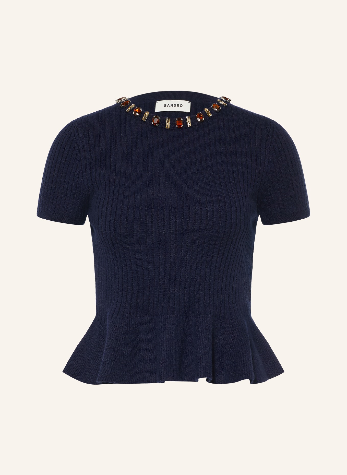 SANDRO Strickshirt mit Schmucksteinen: DUNKELBLAU