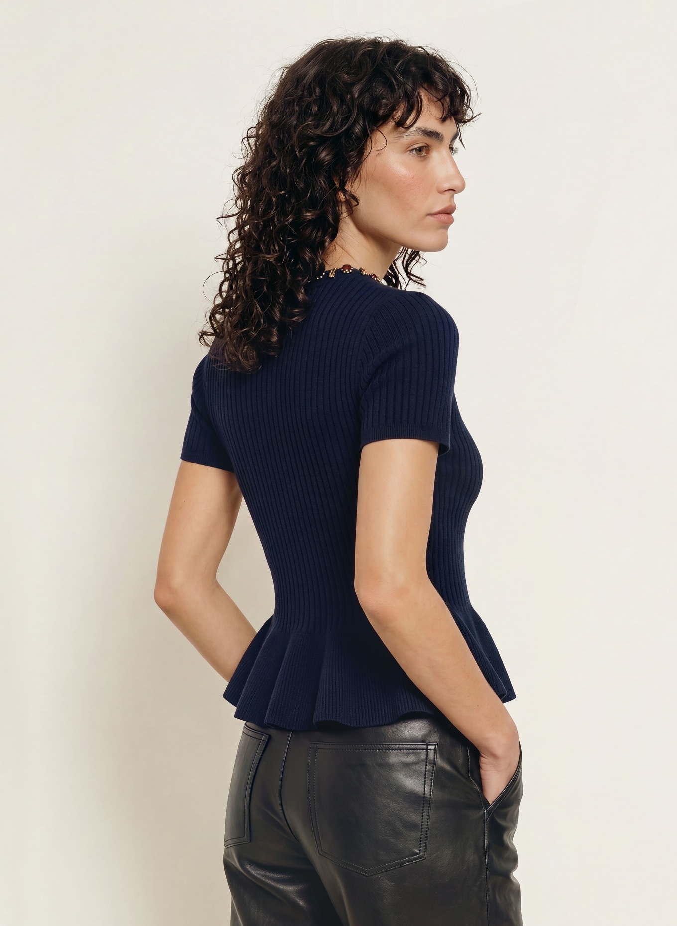 SANDRO Strickshirt mit Schmucksteinen: DUNKELBLAU