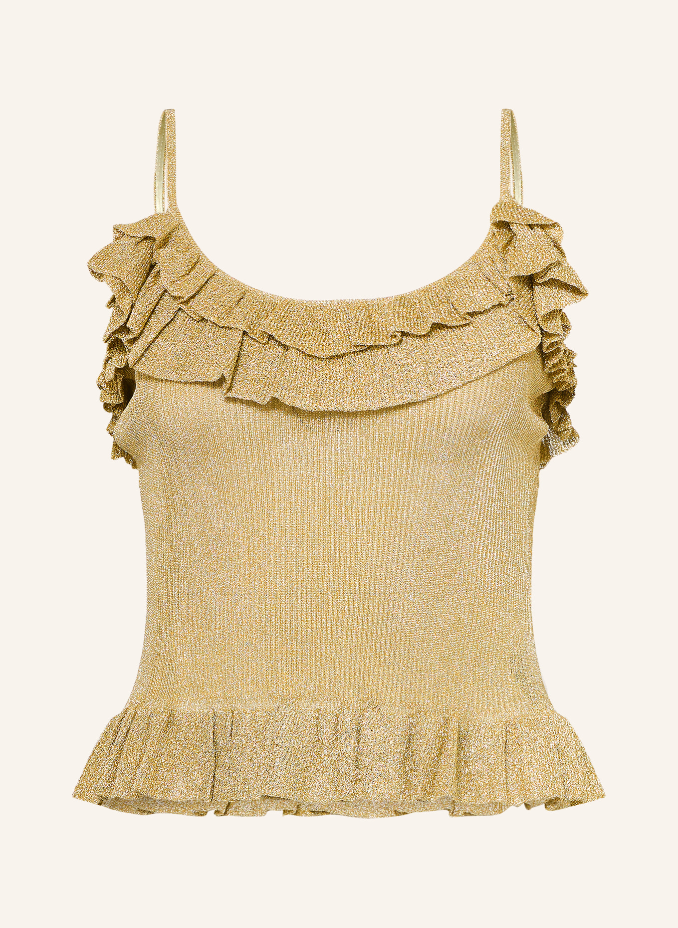 ba&sh Stricktop ZARIA mit Glitzergarn und Volants: GOLD