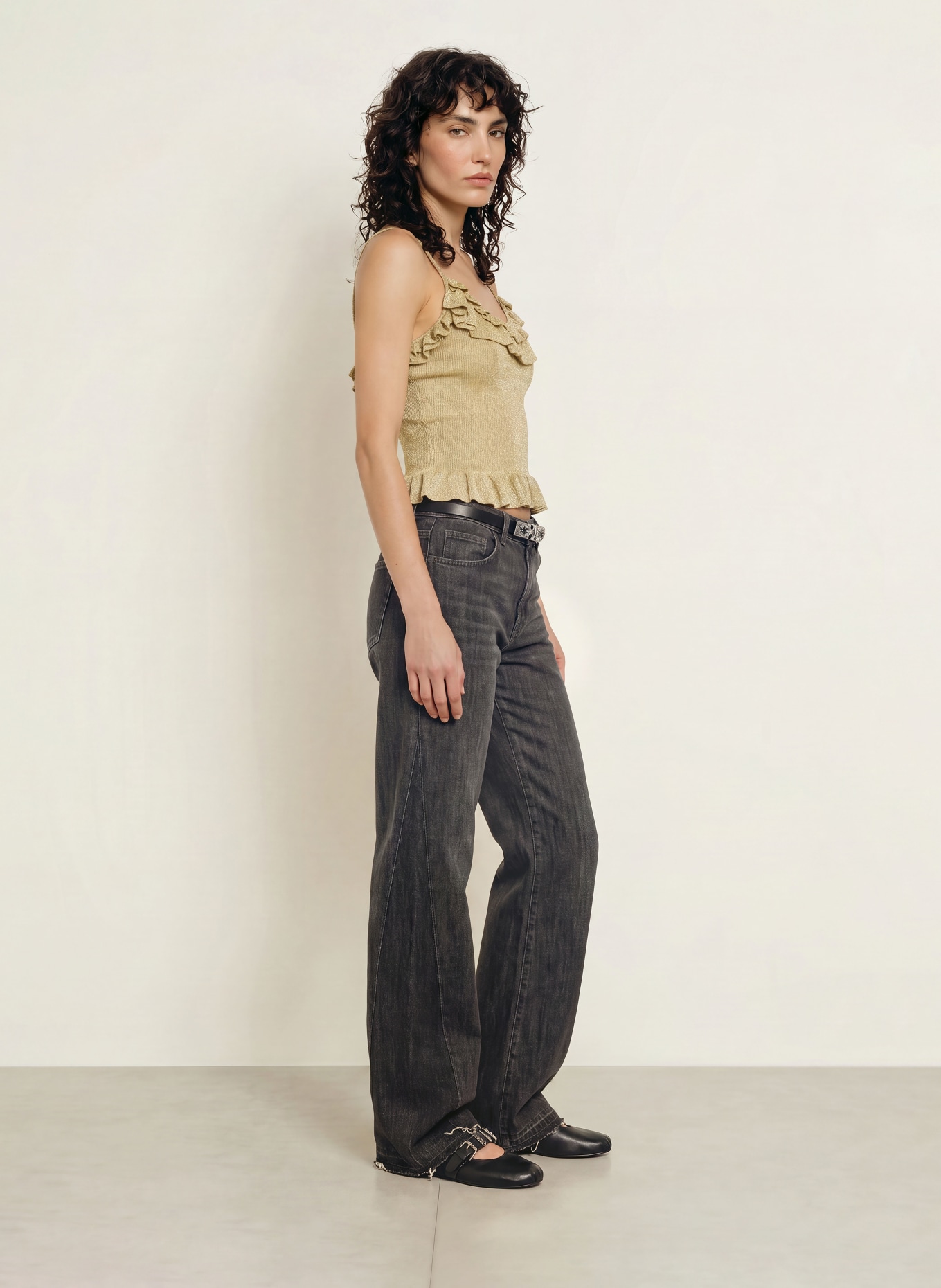 ba&sh Stricktop ZARIA mit Glitzergarn und Volants: GOLD