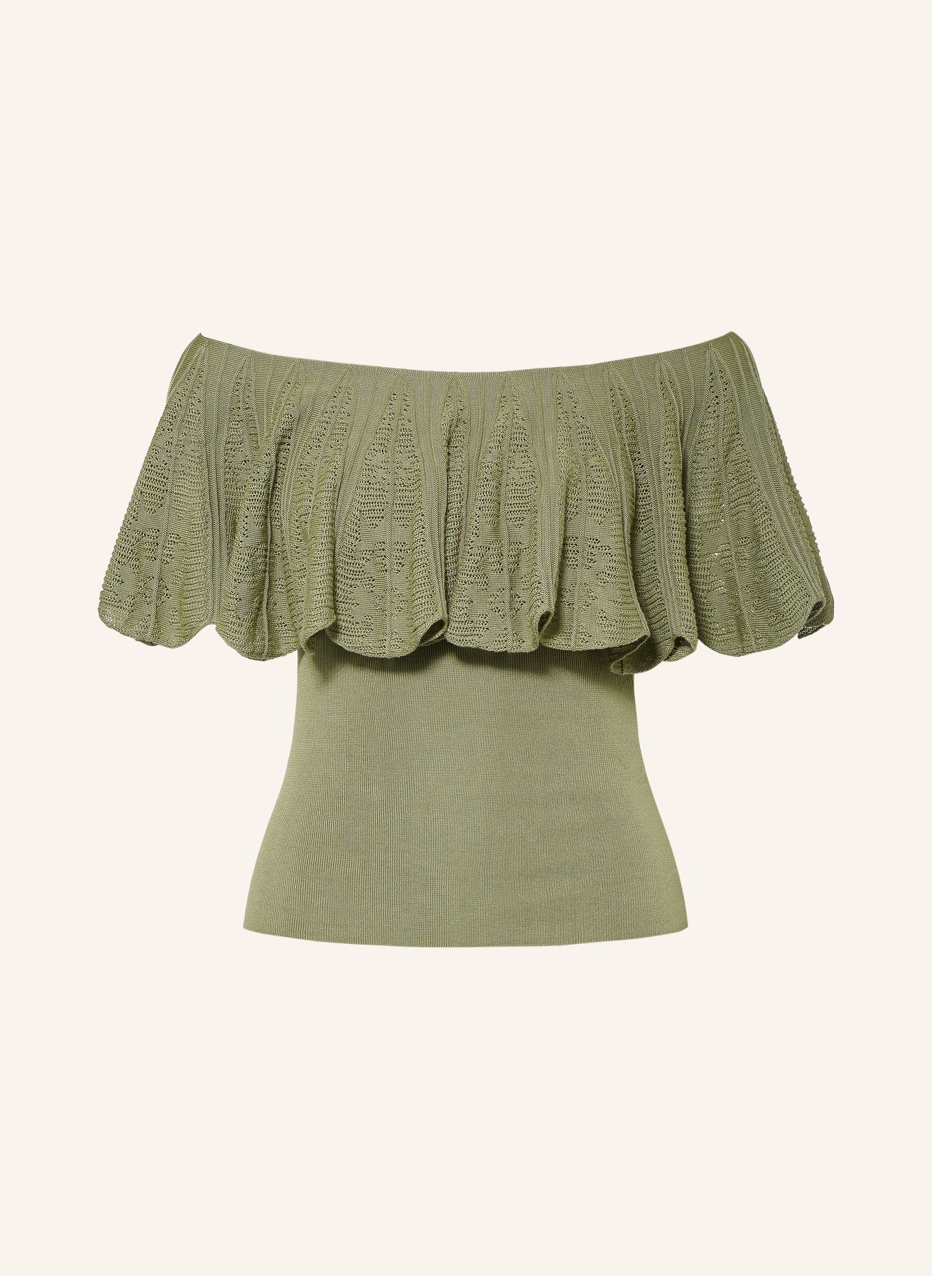 ba&sh Off-Shoulder-Stricktop mit Volants: OLIV