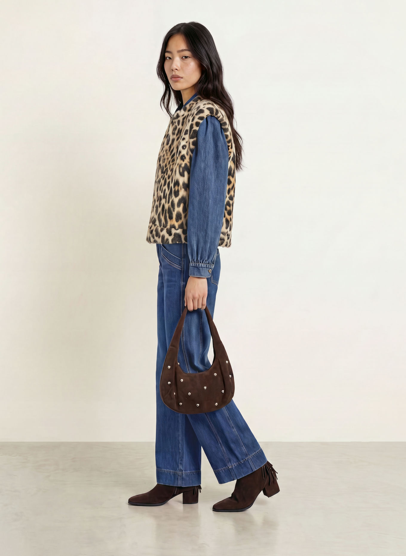RINO & PELLE Gebreid vest ELONA: MARRON FONCÉ / LICHTBRUIN / BEIGE