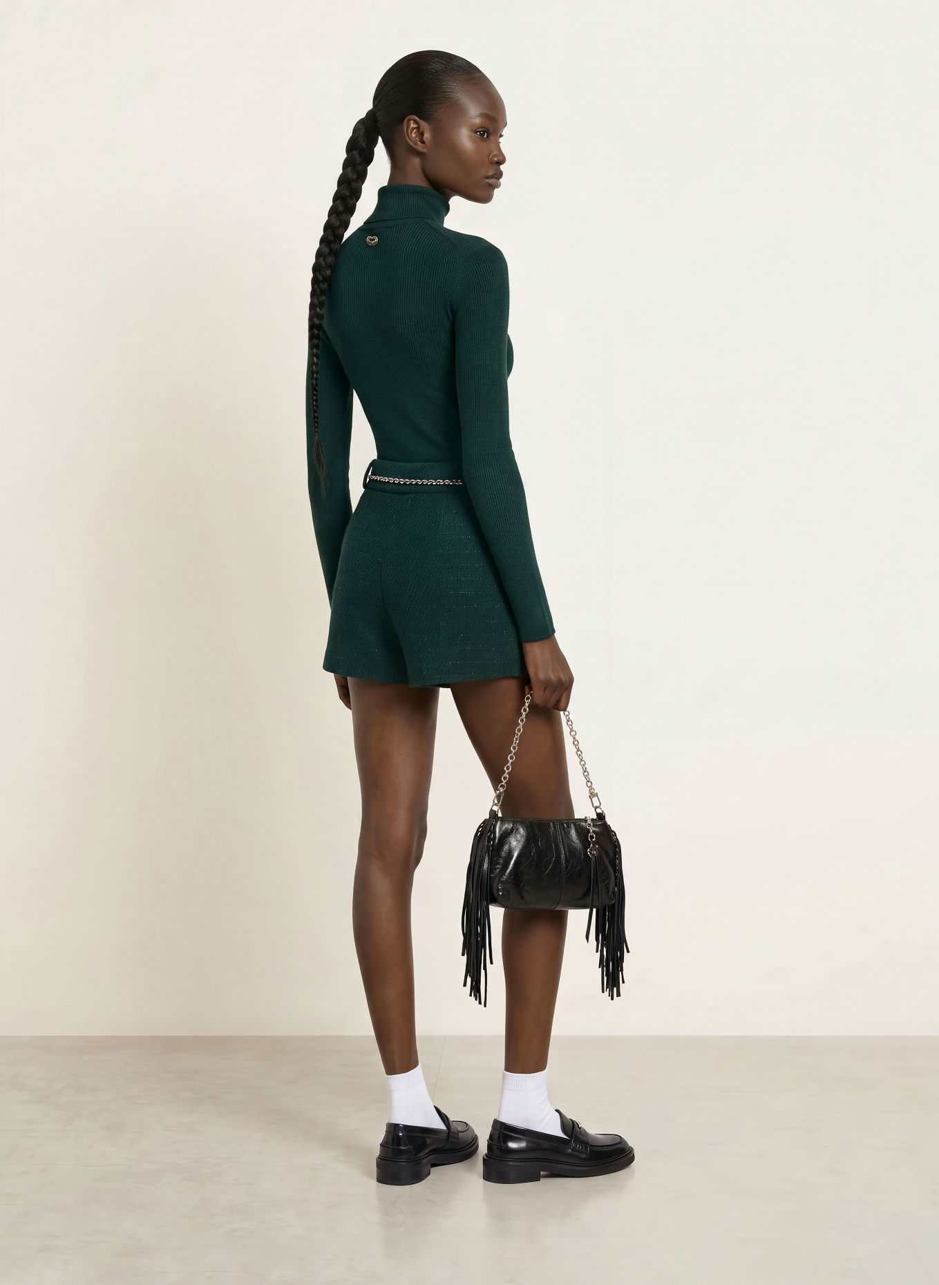 maje Tweed-Shorts mit Glitzergarn: DUNKELGRÜN