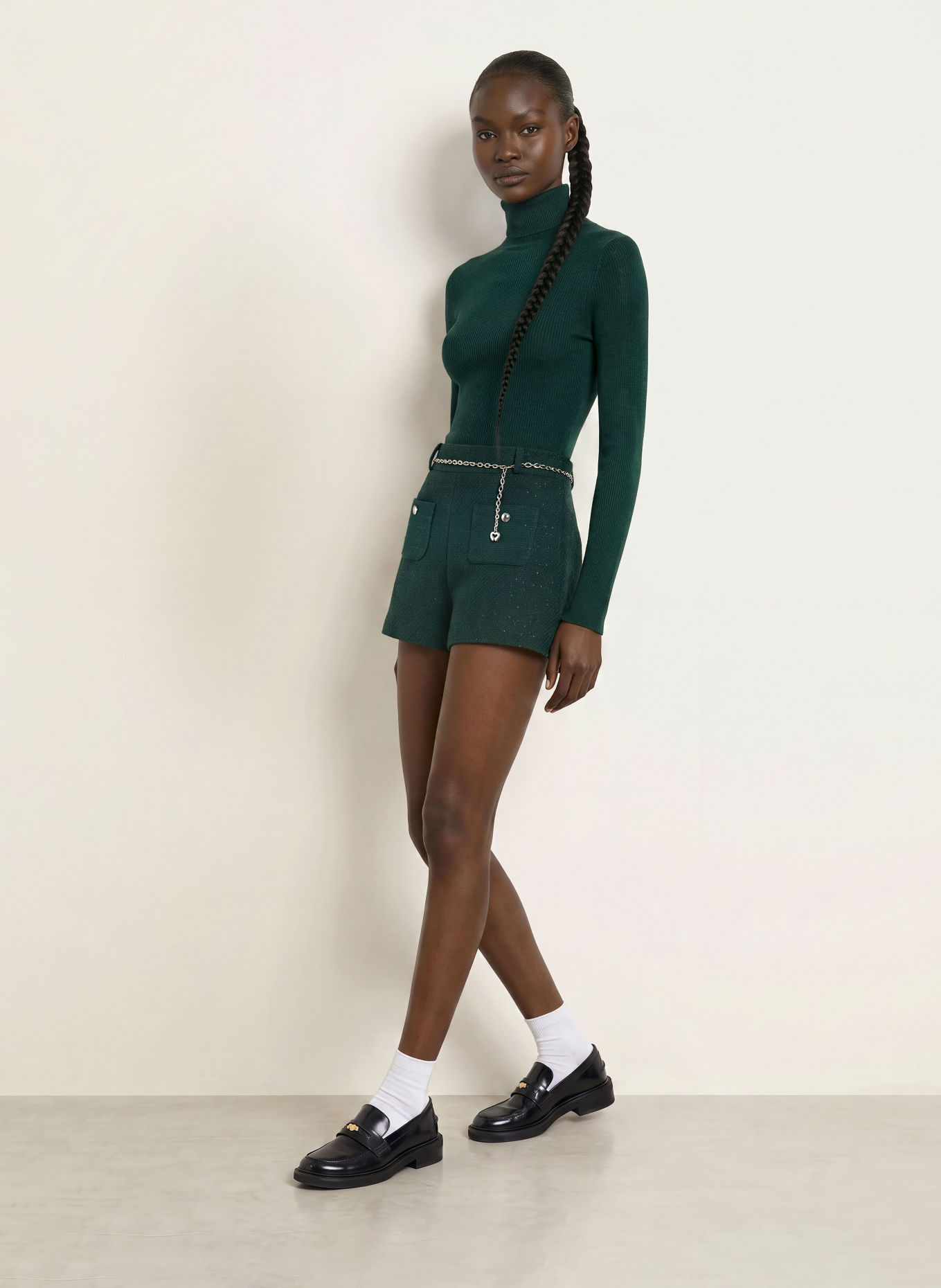 maje Tweed-Shorts mit Glitzergarn: DUNKELGRÜN