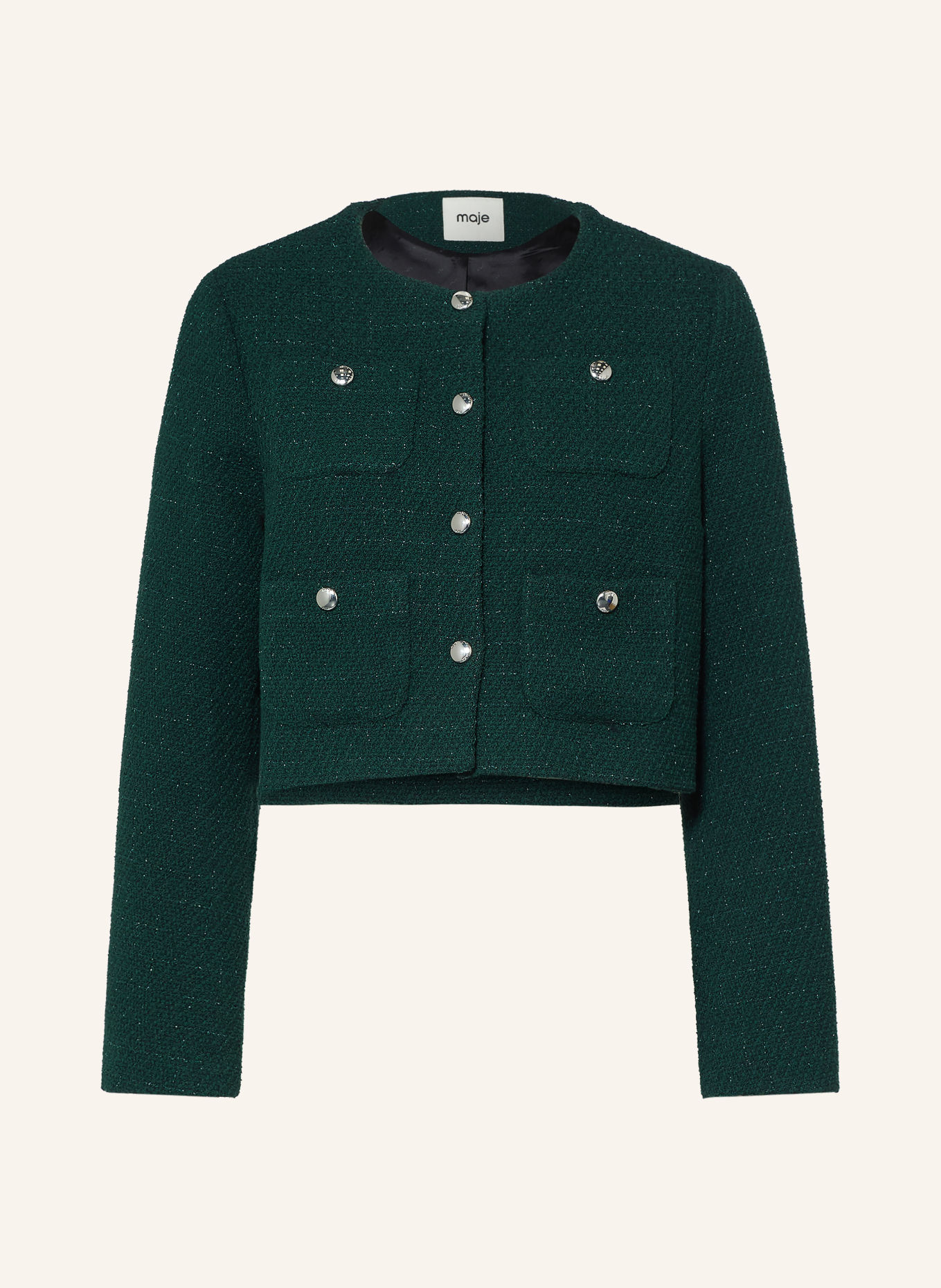 maje Kastenjacke aus Tweed mit Glitzergarn: DUNKELGRÜN