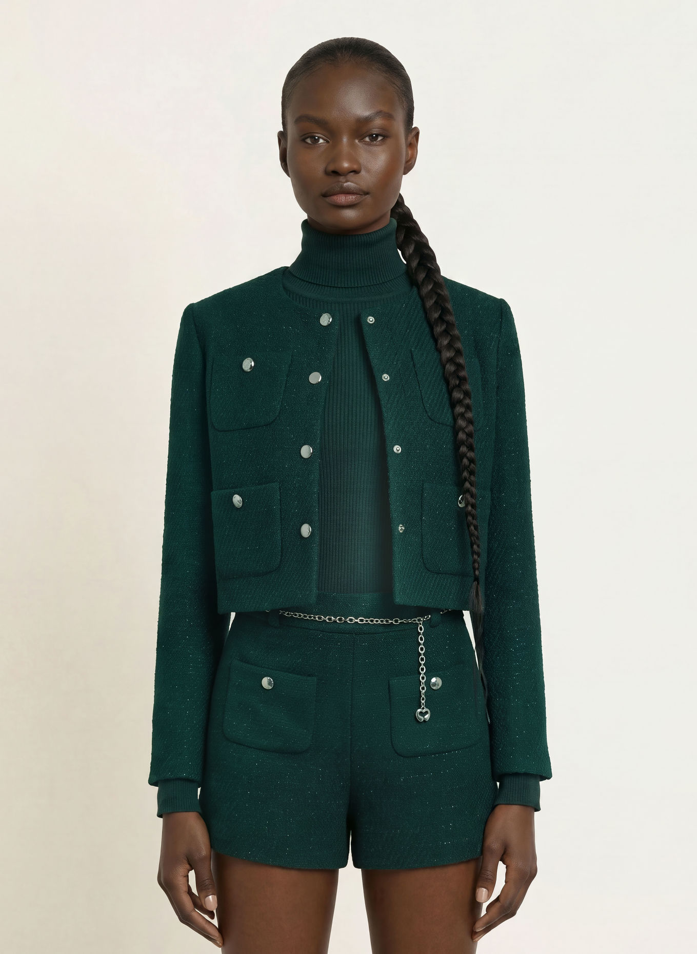 maje Kastenjacke aus Tweed mit Glitzergarn: DUNKELGRÜN