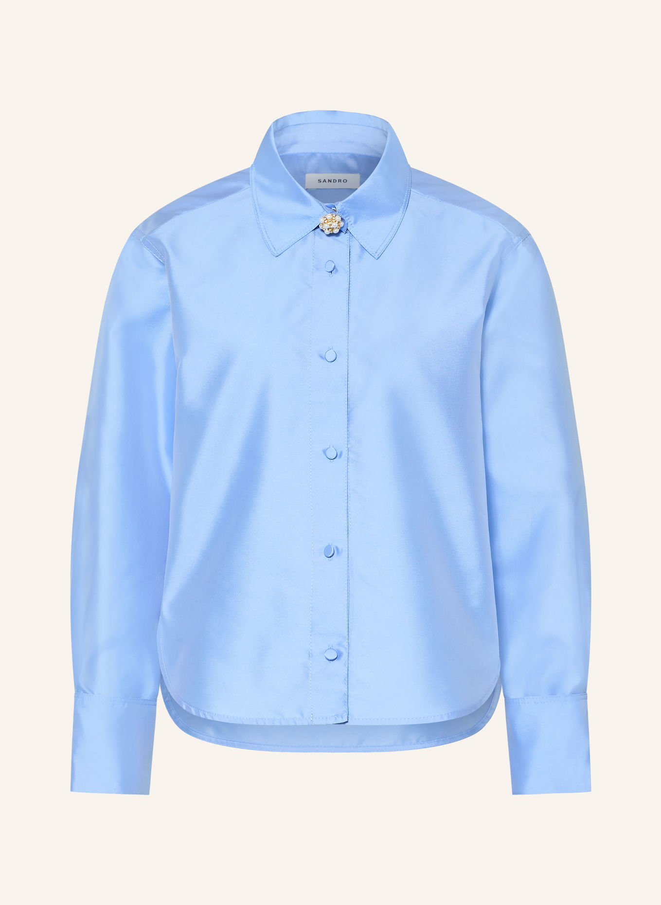 SANDRO Hemdbluse aus Satin mit Schmuckperlen: BLAU