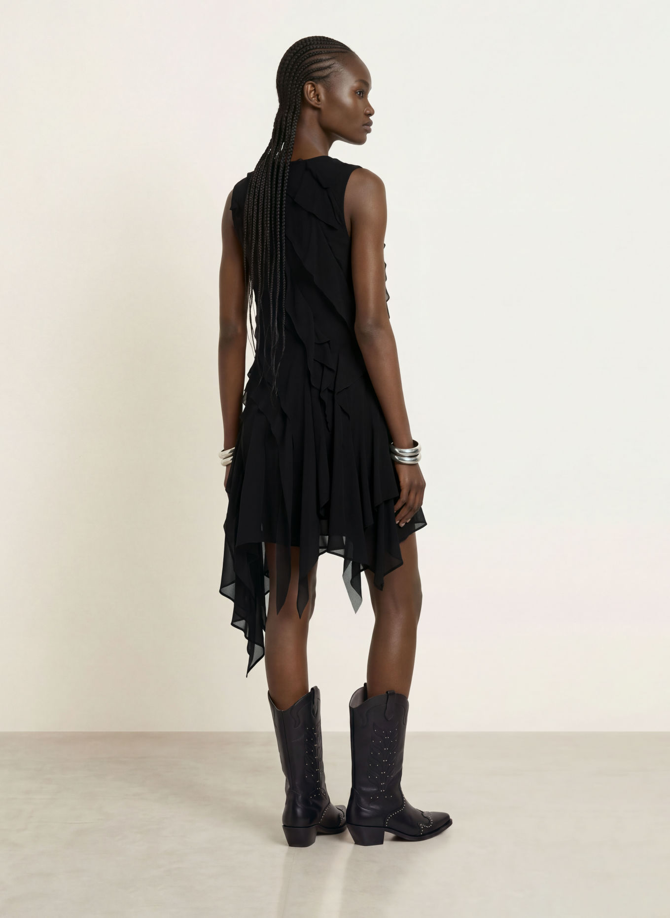 ALLSAINTS ANGIE-jurk met volants: ZWART