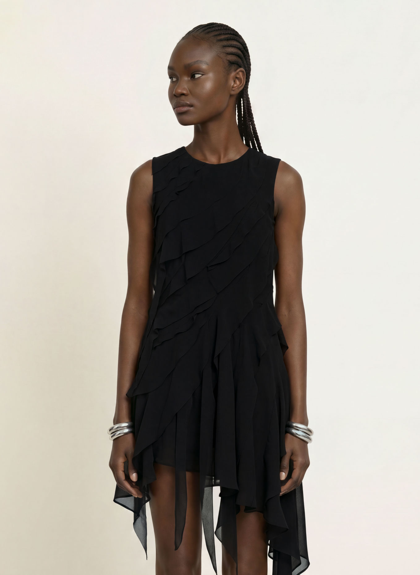 ALLSAINTS ANGIE-jurk met volants: ZWART