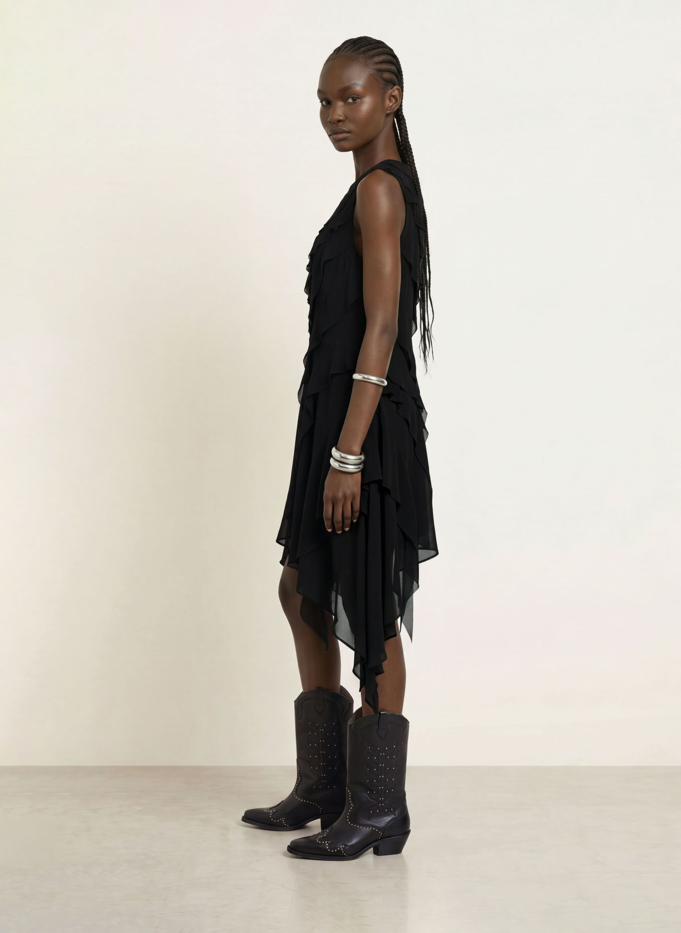 ALLSAINTS ANGIE-jurk met volants: ZWART