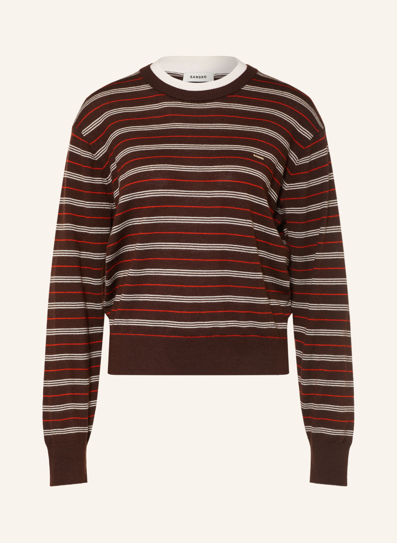 SANDRO Pullover: BRAUN / ROT / WEISS