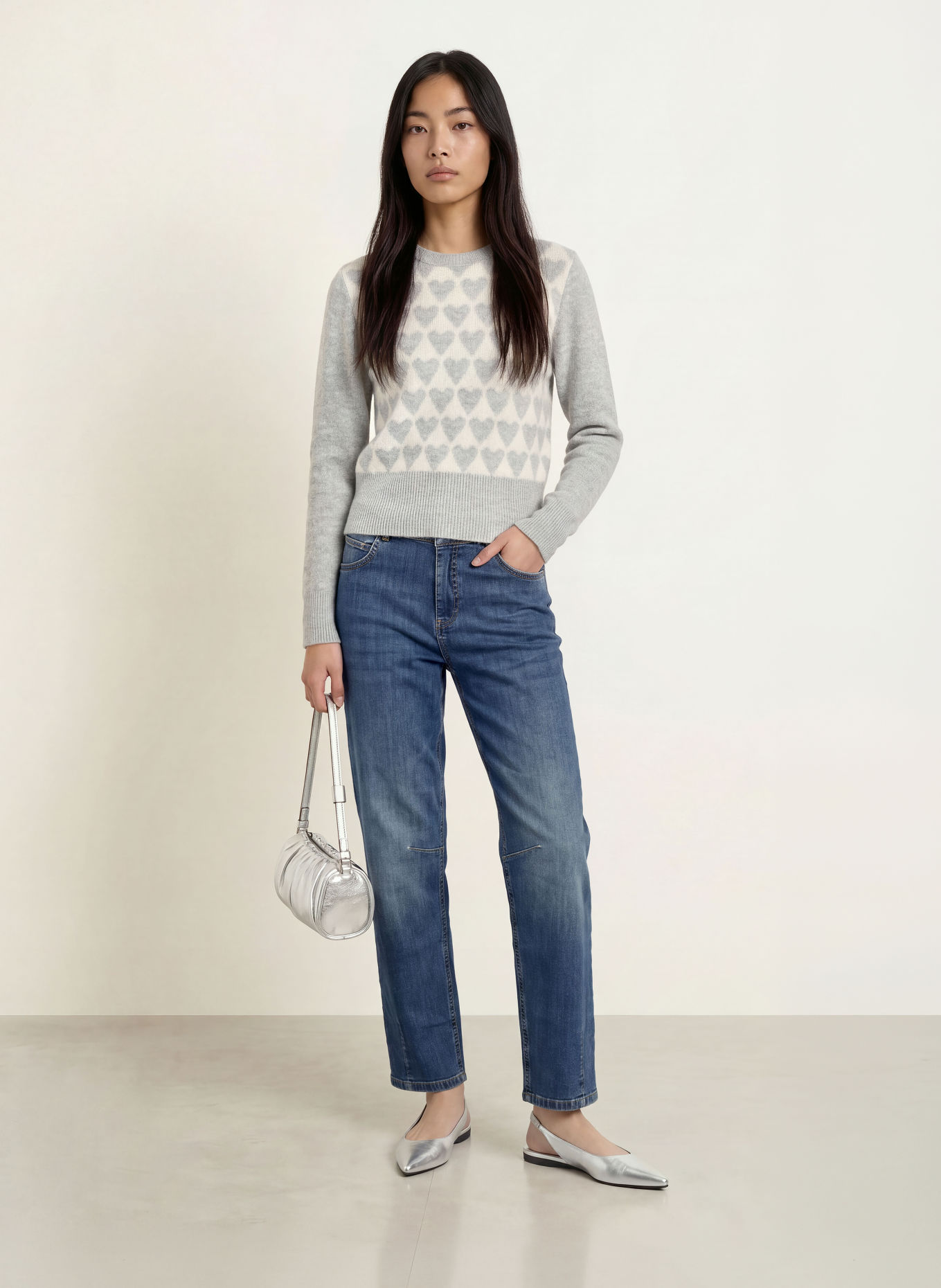 MORE & MORE Sweater: LIGHT GRAY / CREAM