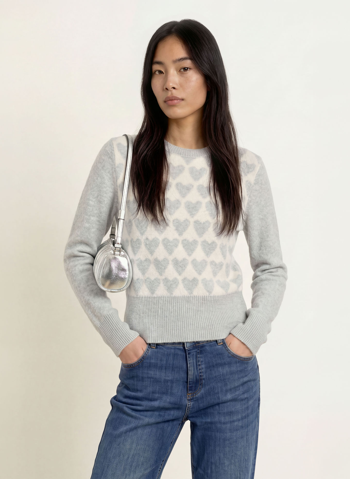 MORE & MORE Sweater: LIGHT GRAY / CREAM