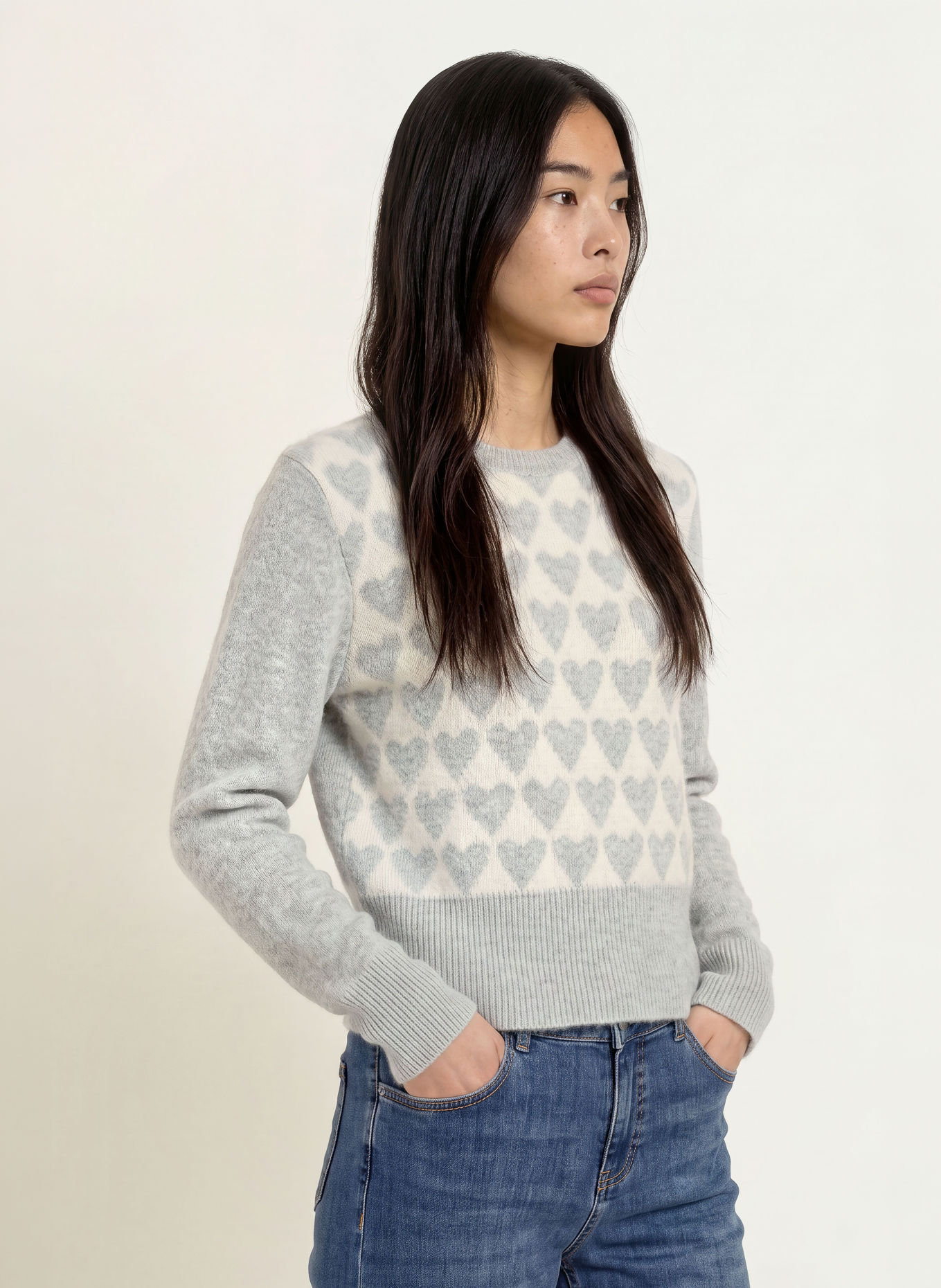 MORE & MORE Sweater: LIGHT GRAY / CREAM