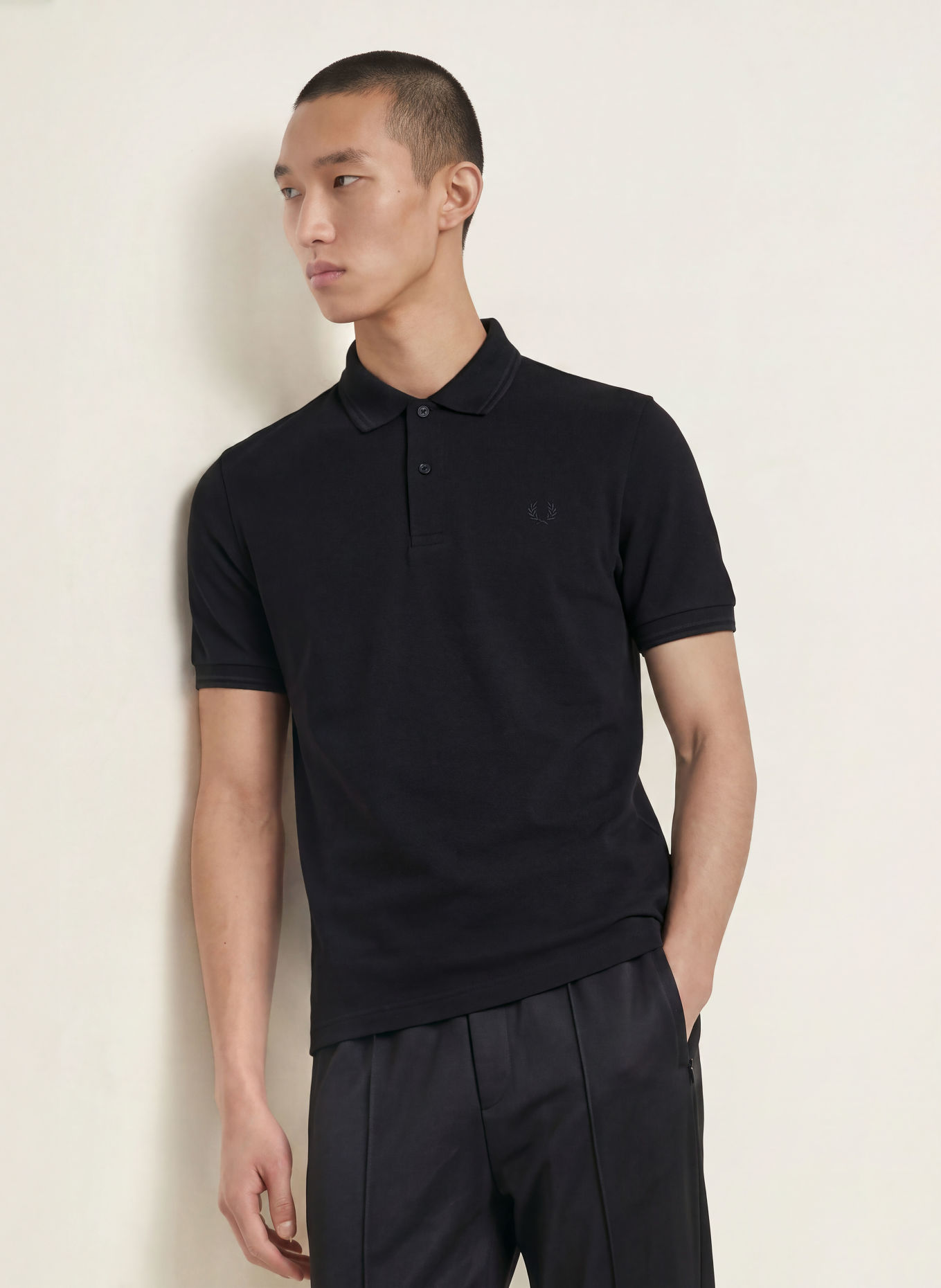 FRED PERRY piqué polo shirt: BLACK / DARK GRAY