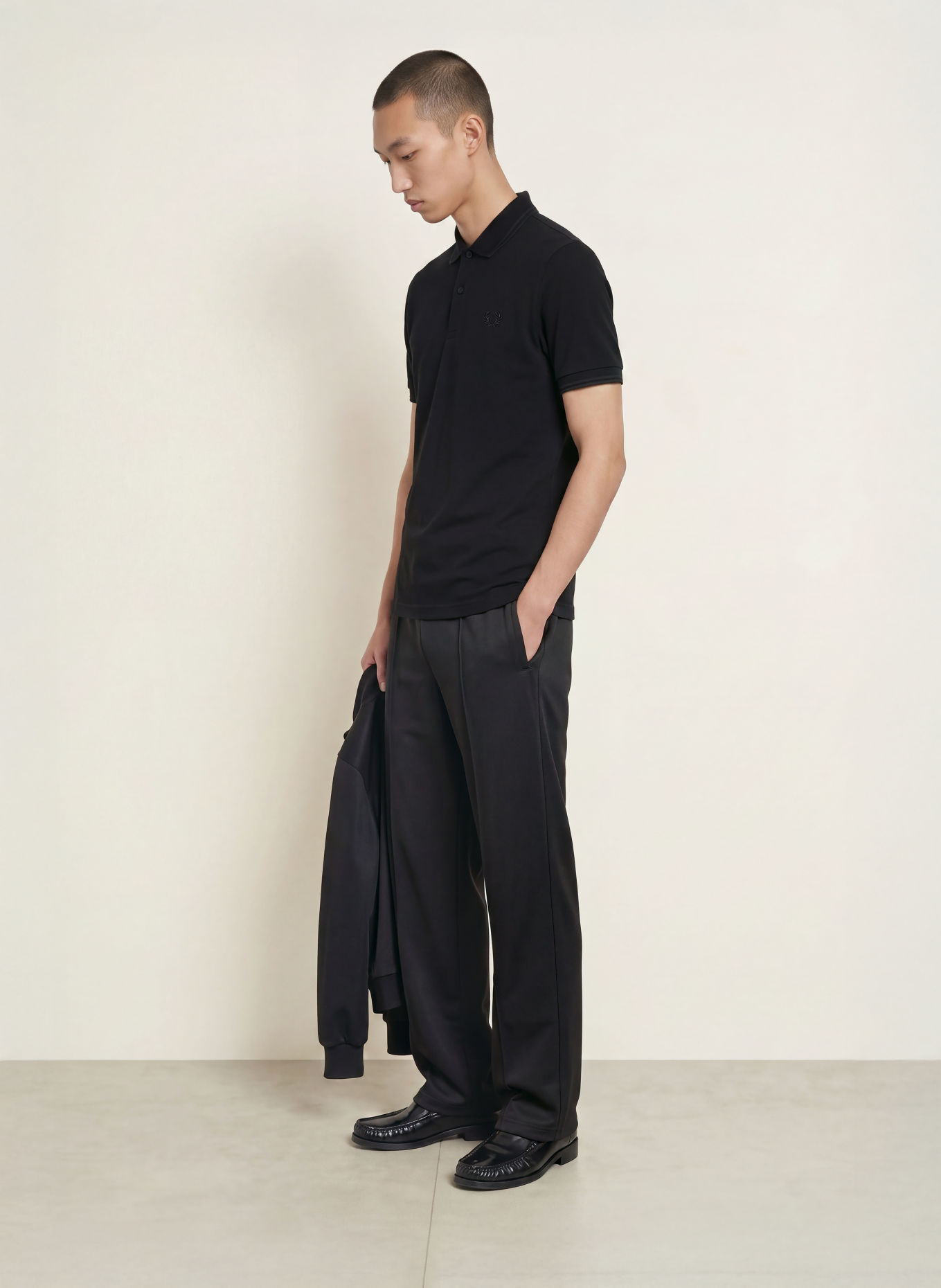 FRED PERRY piqué polo shirt: BLACK / DARK GRAY