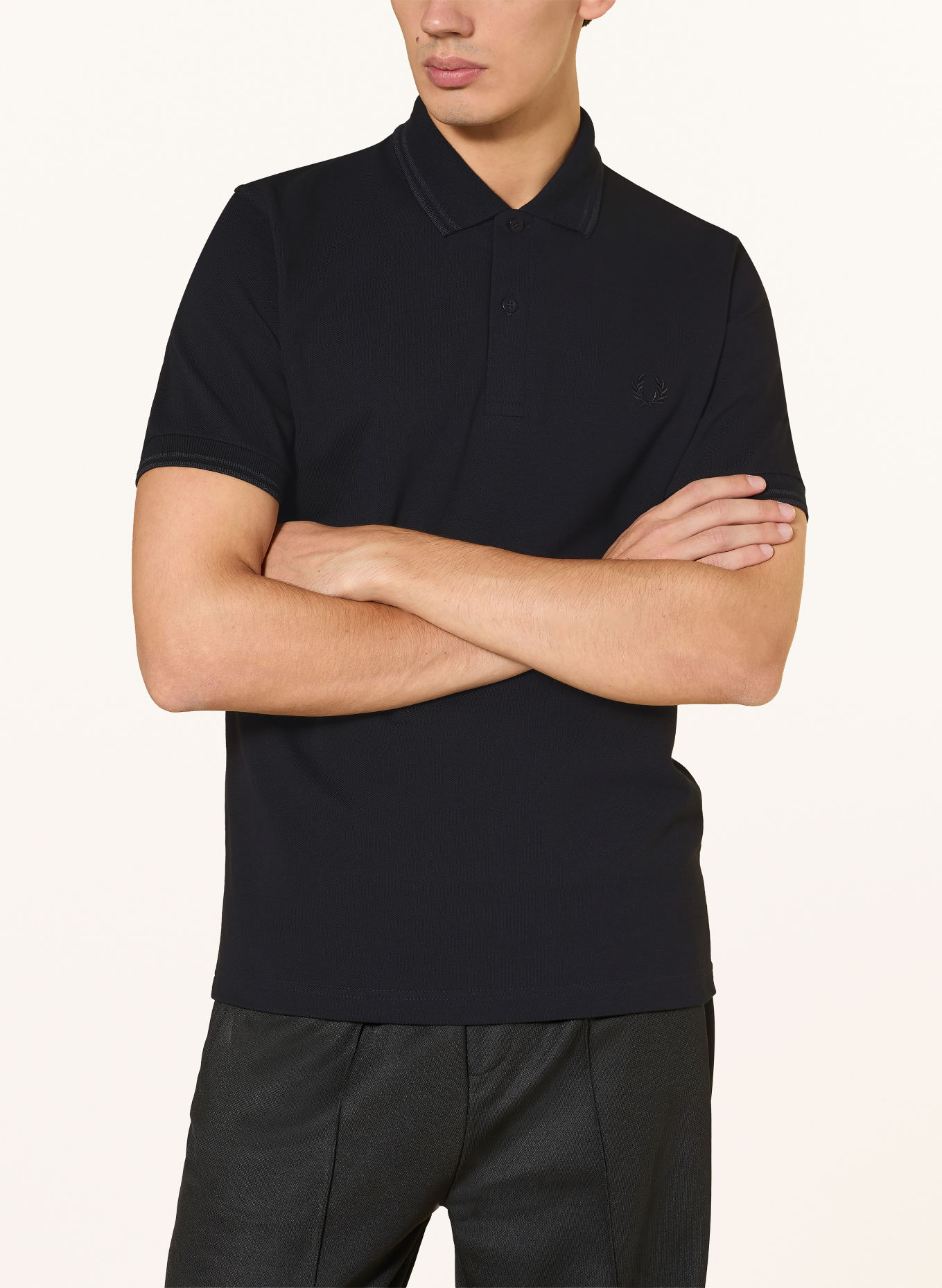 FRED PERRY piqué polo shirt: BLACK / DARK GRAY