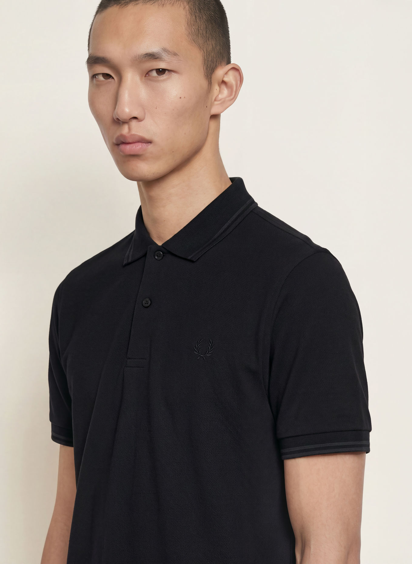 FRED PERRY piqué polo shirt: BLACK / DARK GRAY