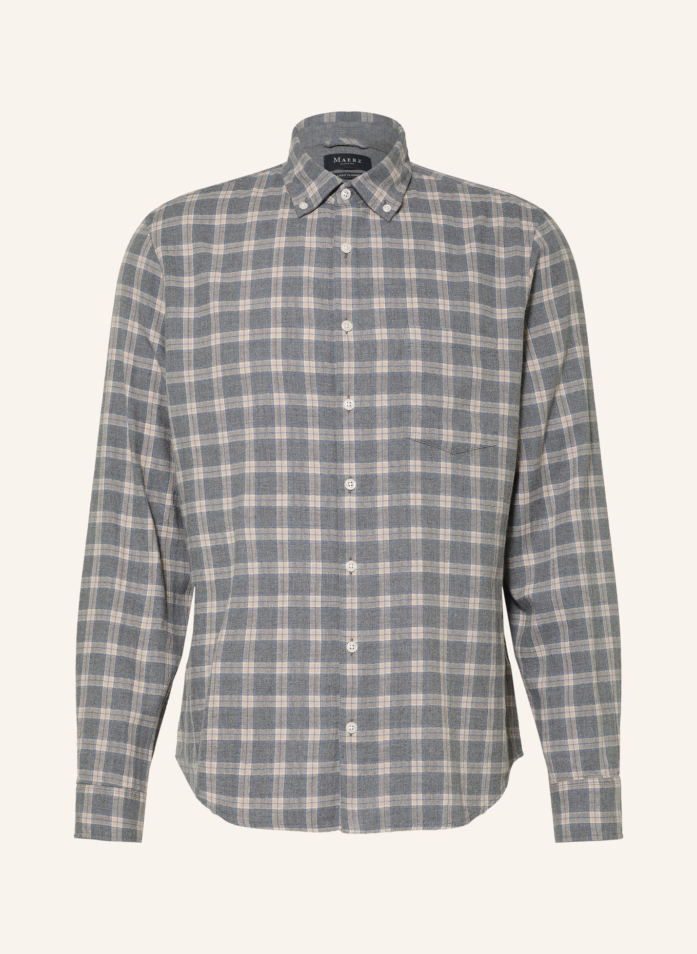 MAERZ MUENCHEN Modern-Fit Flannel Shirt: GRAY / BEIGE / BLUE GRAY