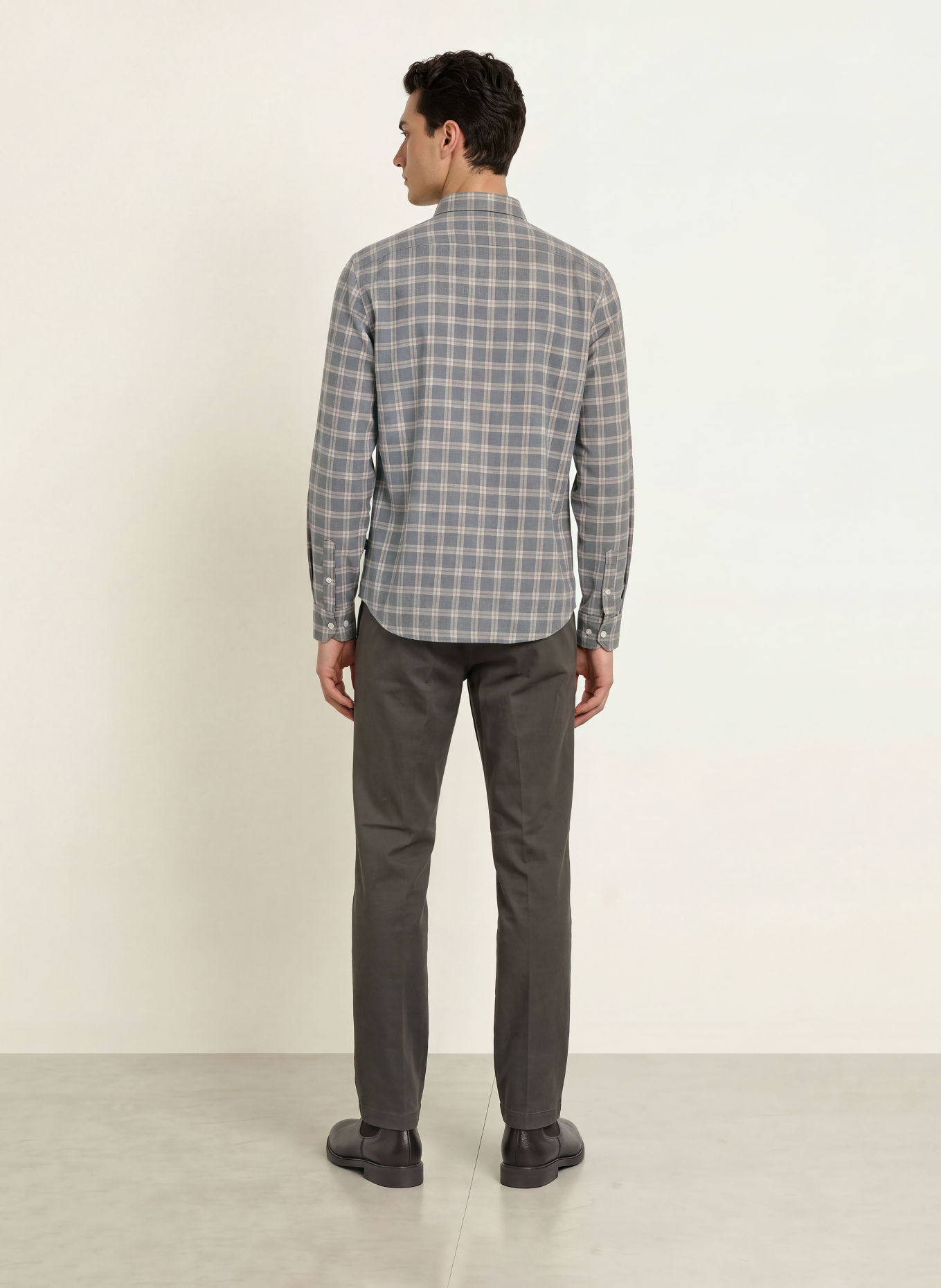 MAERZ MUENCHEN Modern-Fit Flannel Shirt: GRAY / BEIGE / BLUE GRAY