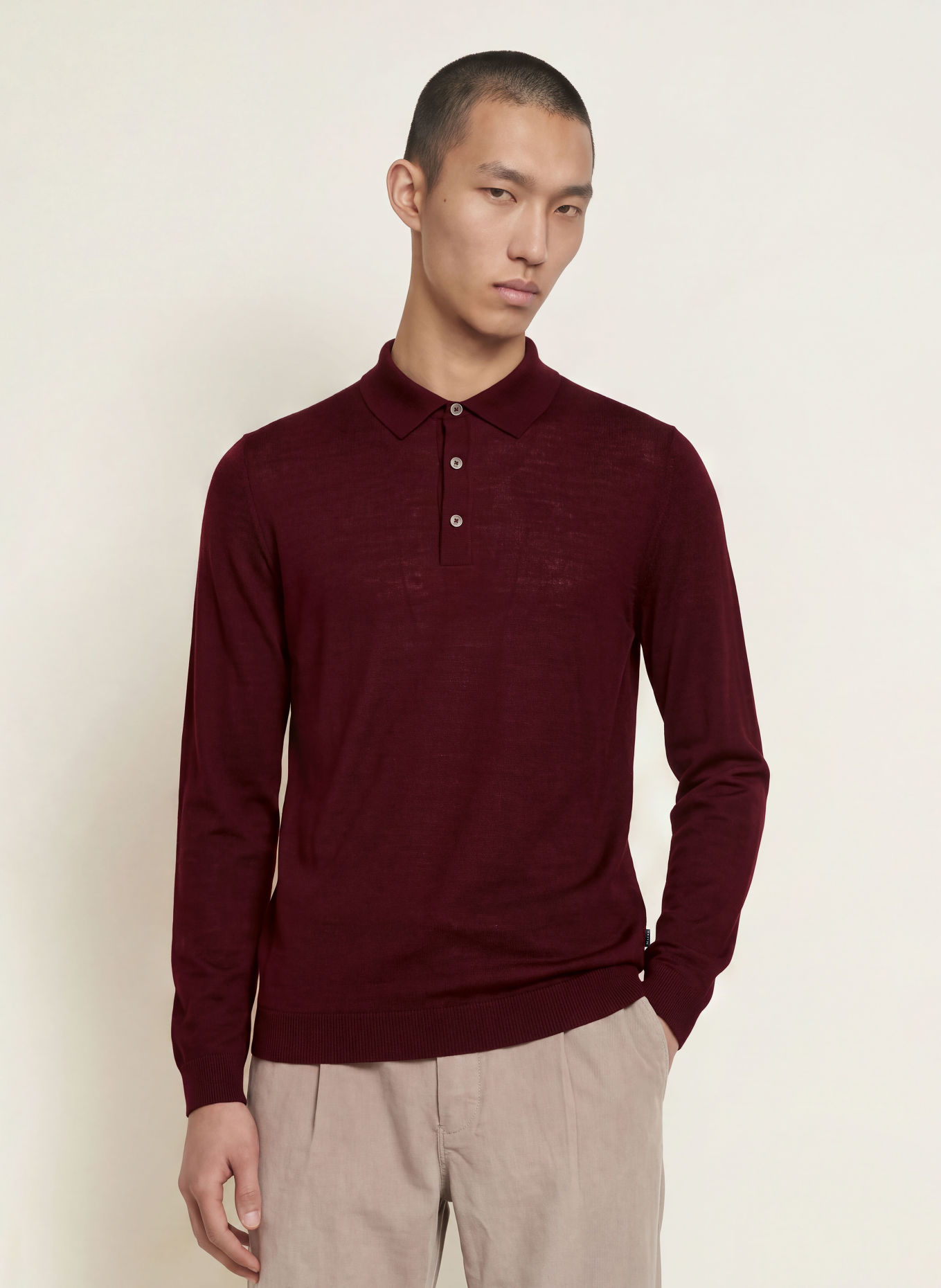 MAERZ MUENCHEN Gebreid poloshirt: DONKERROOD