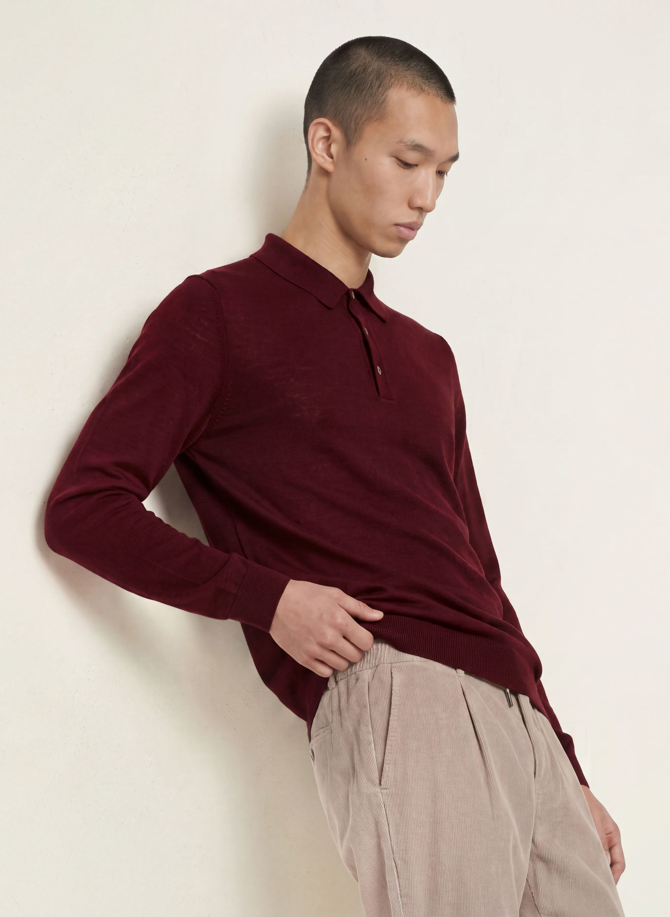 MAERZ MUENCHEN Gebreid poloshirt: DONKERROOD