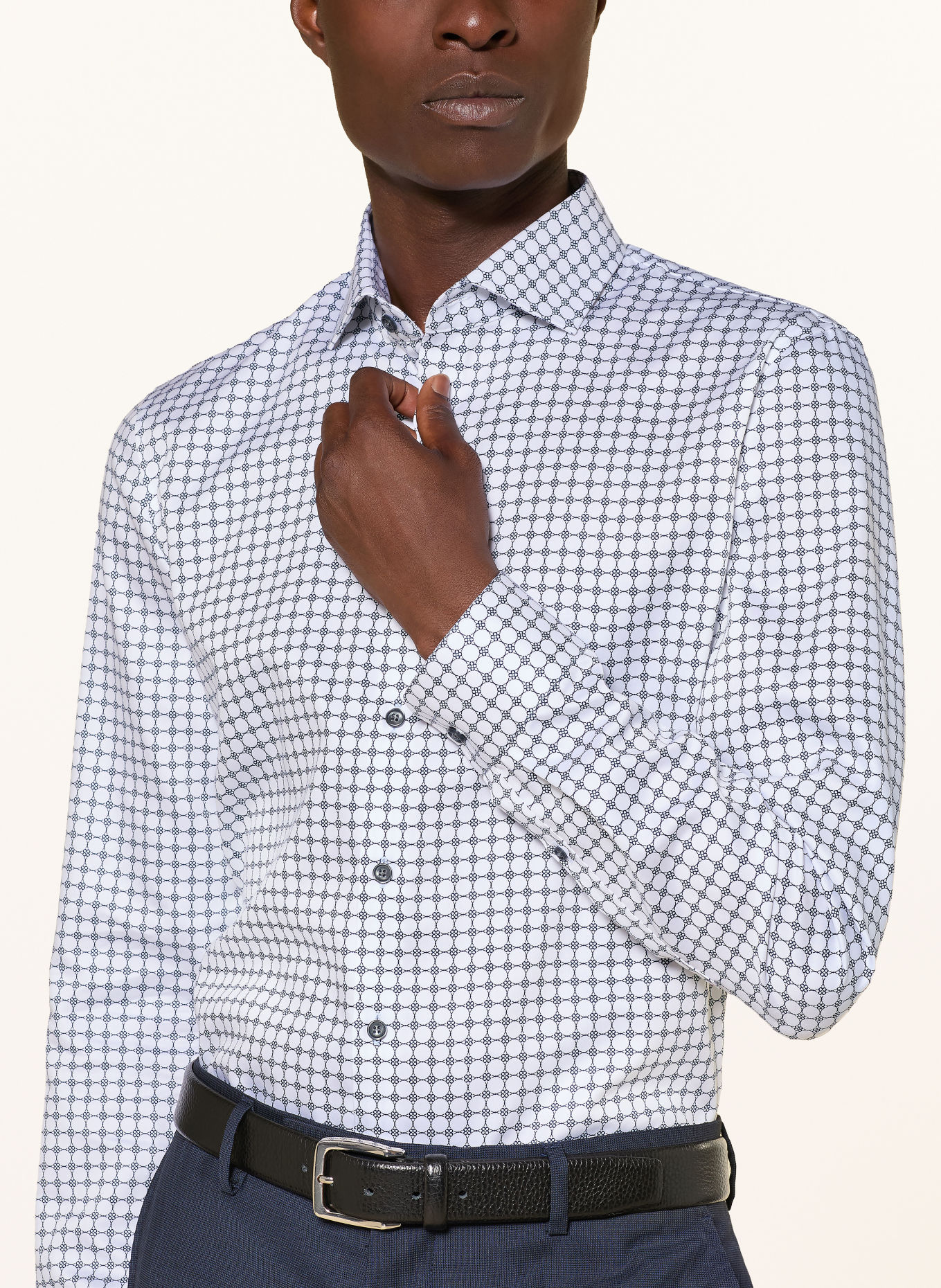 OLYMP Hemd No. Six super slim: WEISS / DUNKELBLAU