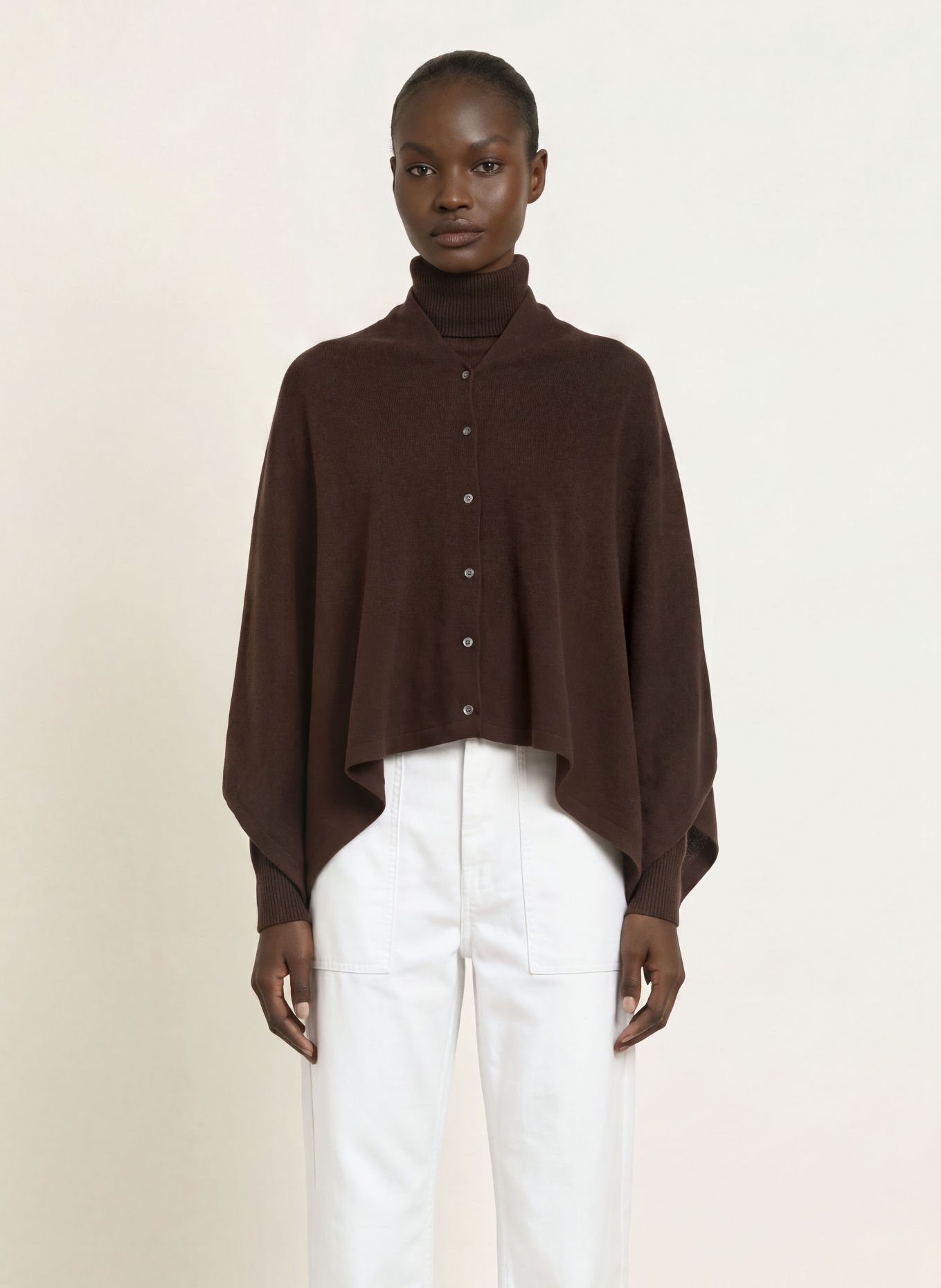 rosemunde Poncho with cashmere: DARK BROWN
