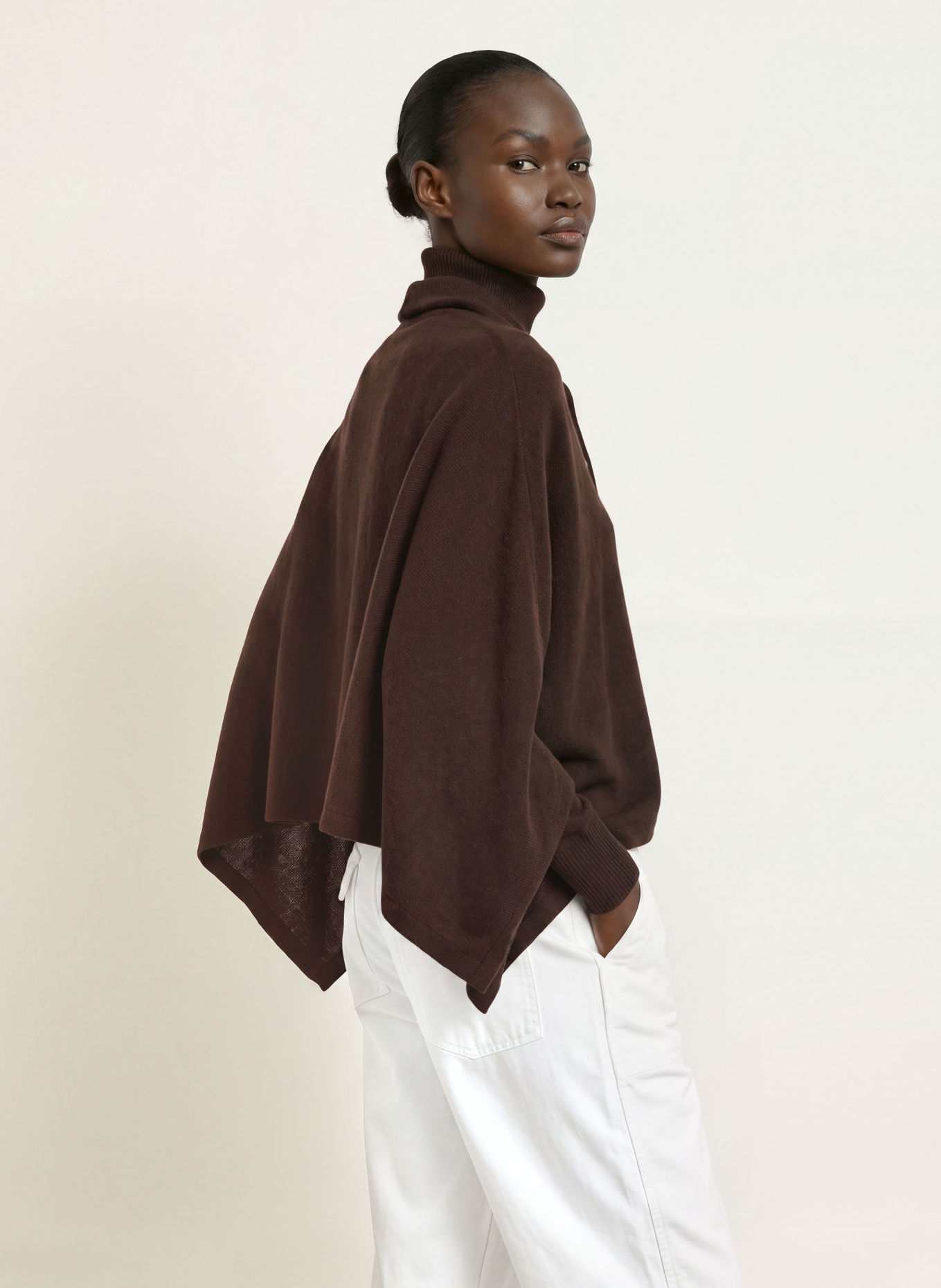 rosemunde Poncho with cashmere: DARK BROWN