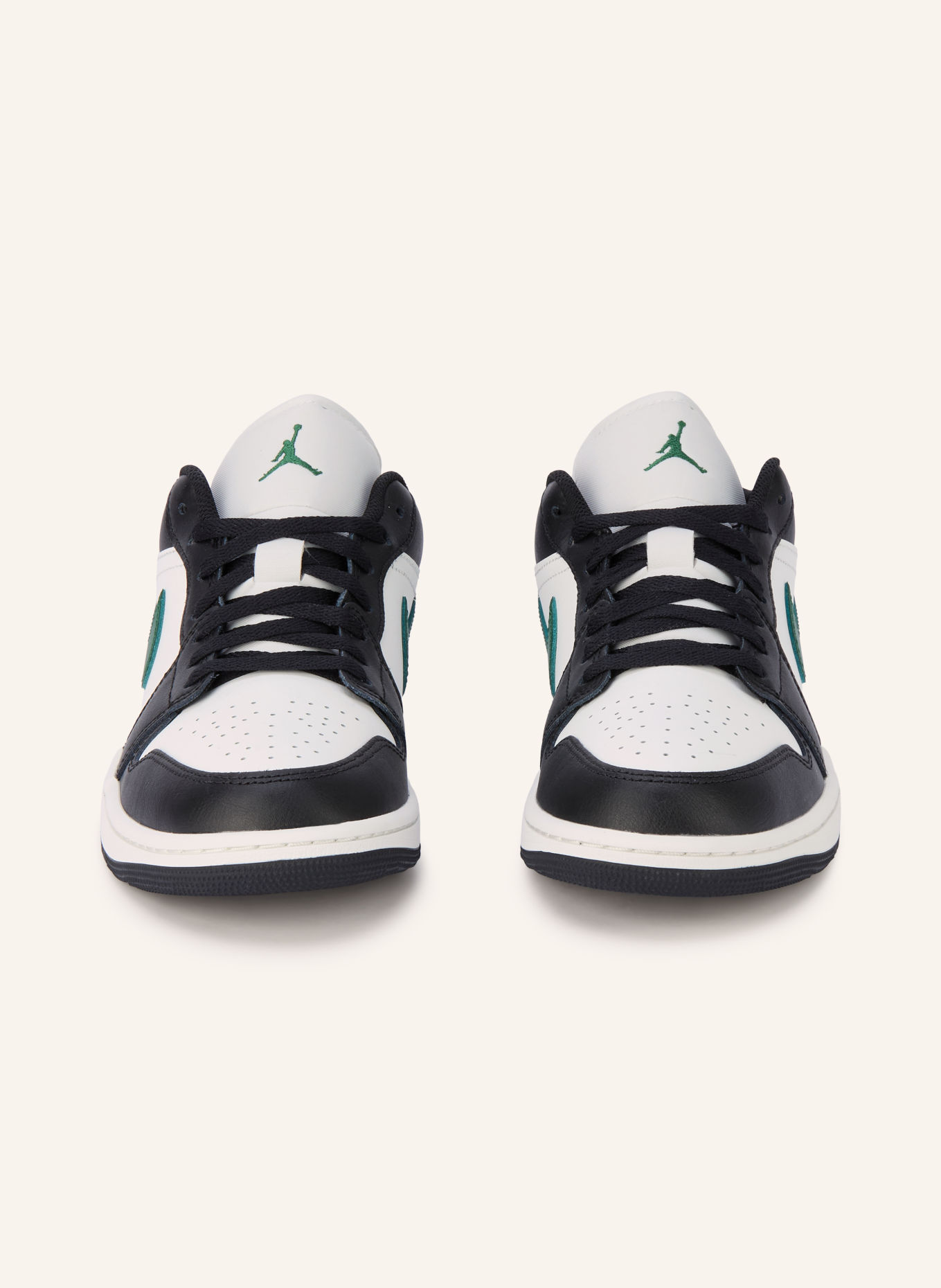 JORDAN Sneaker AIR JORDAN 1 LOW: WEISS / DUNKELGRÜN / SCHWARZ