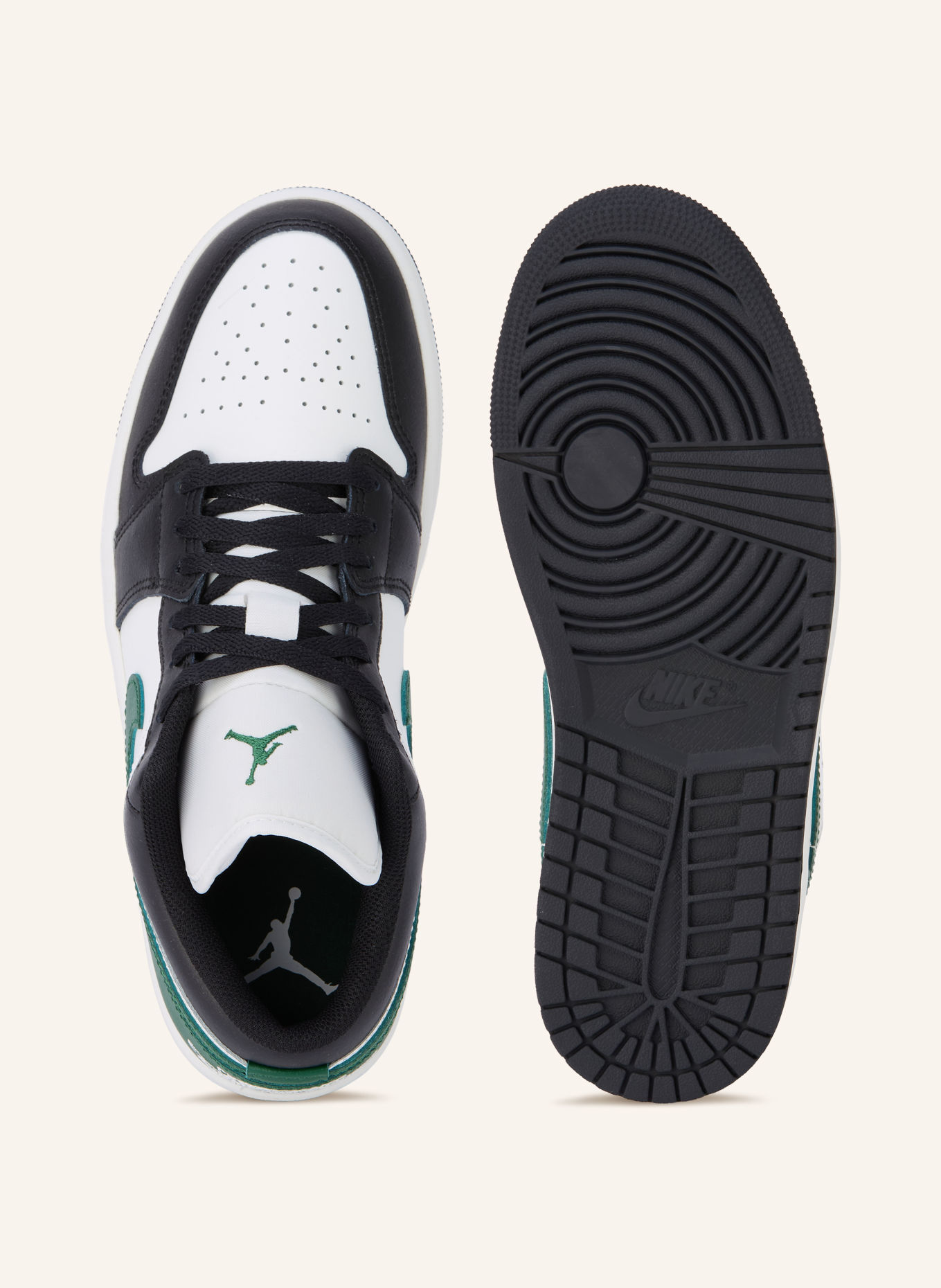 JORDAN Sneaker AIR JORDAN 1 LOW: WEISS / DUNKELGRÜN / SCHWARZ