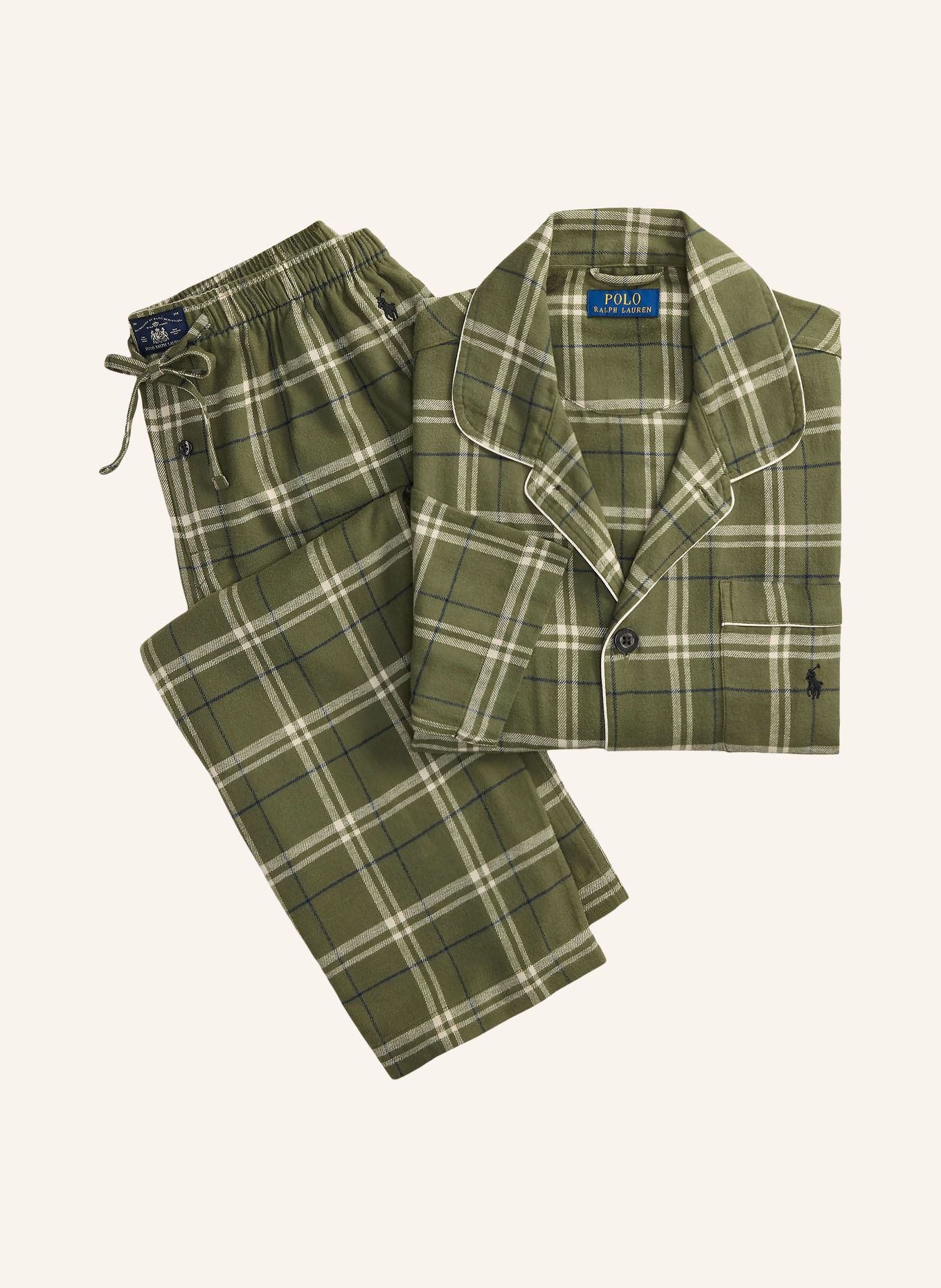 POLO RALPH LAUREN Flannel pajamas: GREEN / ECRU / DARK BLUE