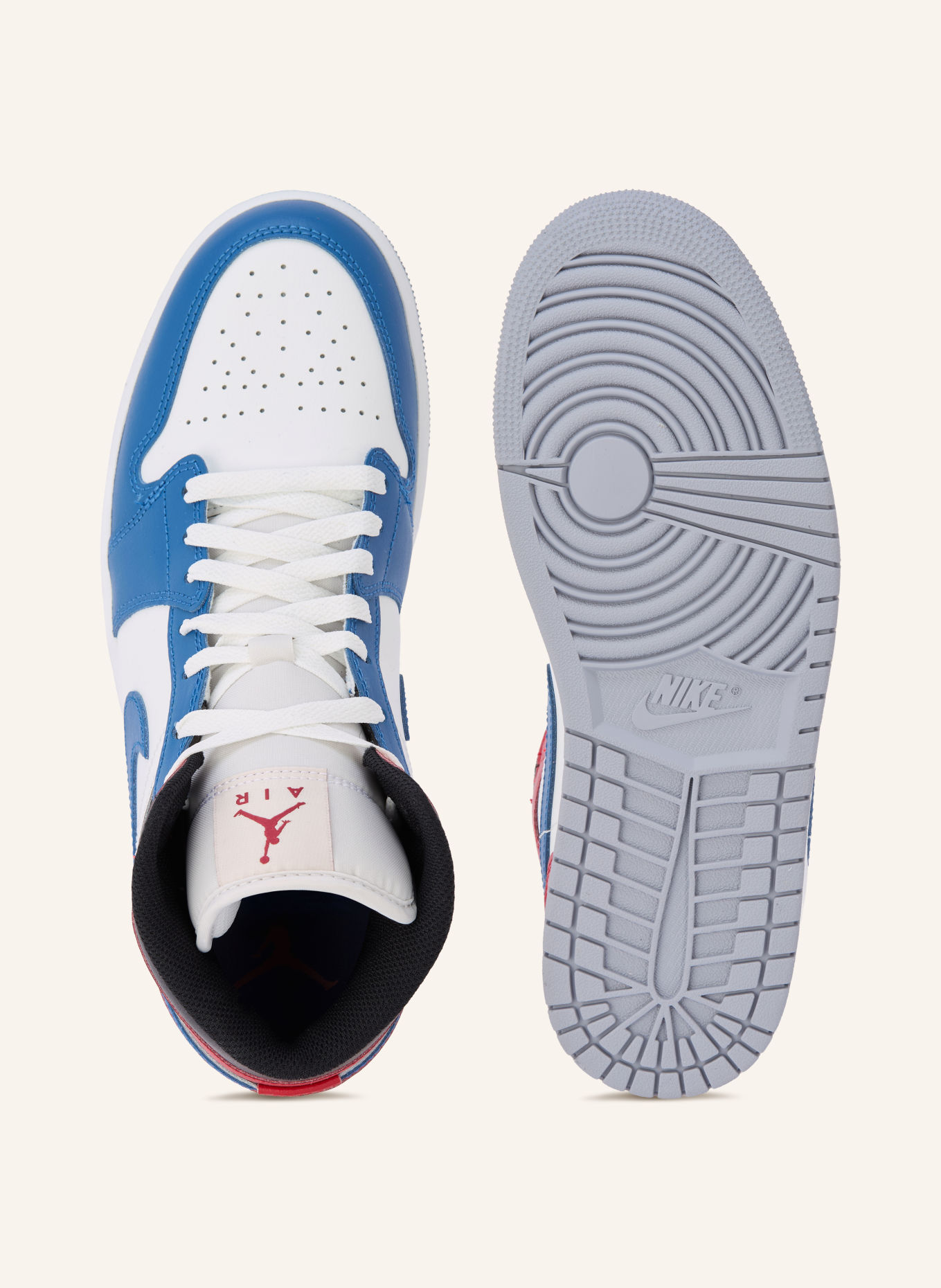 JORDAN Hightop-Sneaker AIR JORDAN 1 MID: WEISS / DUNKELROT / BLAU