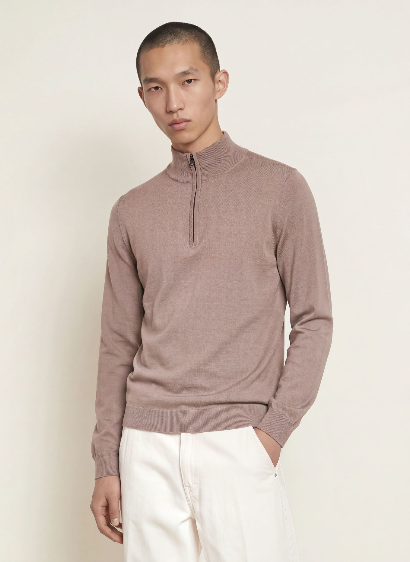 HUGO Half-zip sweater SAN QUIRIN: BEIGE